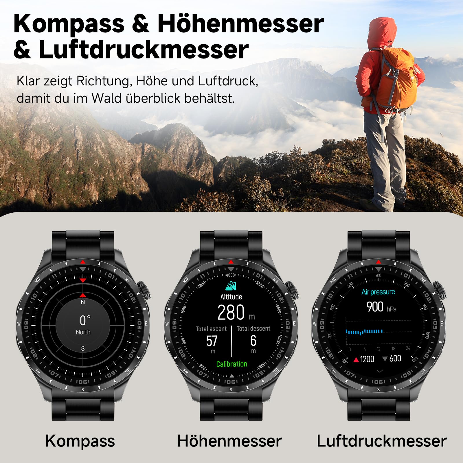 Smartwatch Herren GT 5 44mm Smart Watch,1,43" AMOLED GPS & kostenloses Kartenmaterial, 7 Tage Akku, Fitness Tracker mit 100+ Sportmodi, Wasserdicht für Android & iPhone