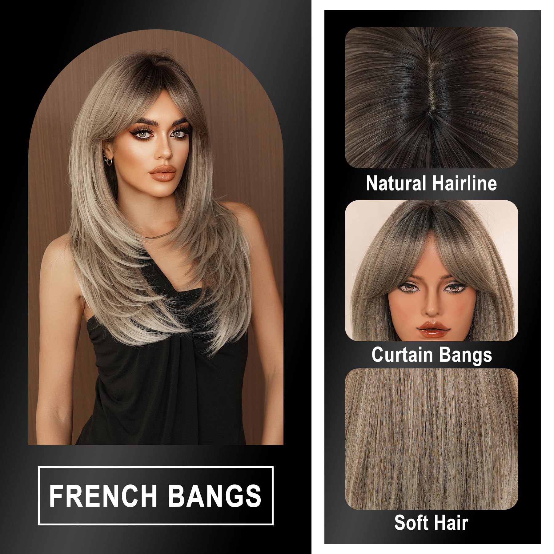 Amazon.co.jp: 7JHH WIGS ロング アッシュグレー ブロンド ハイライト