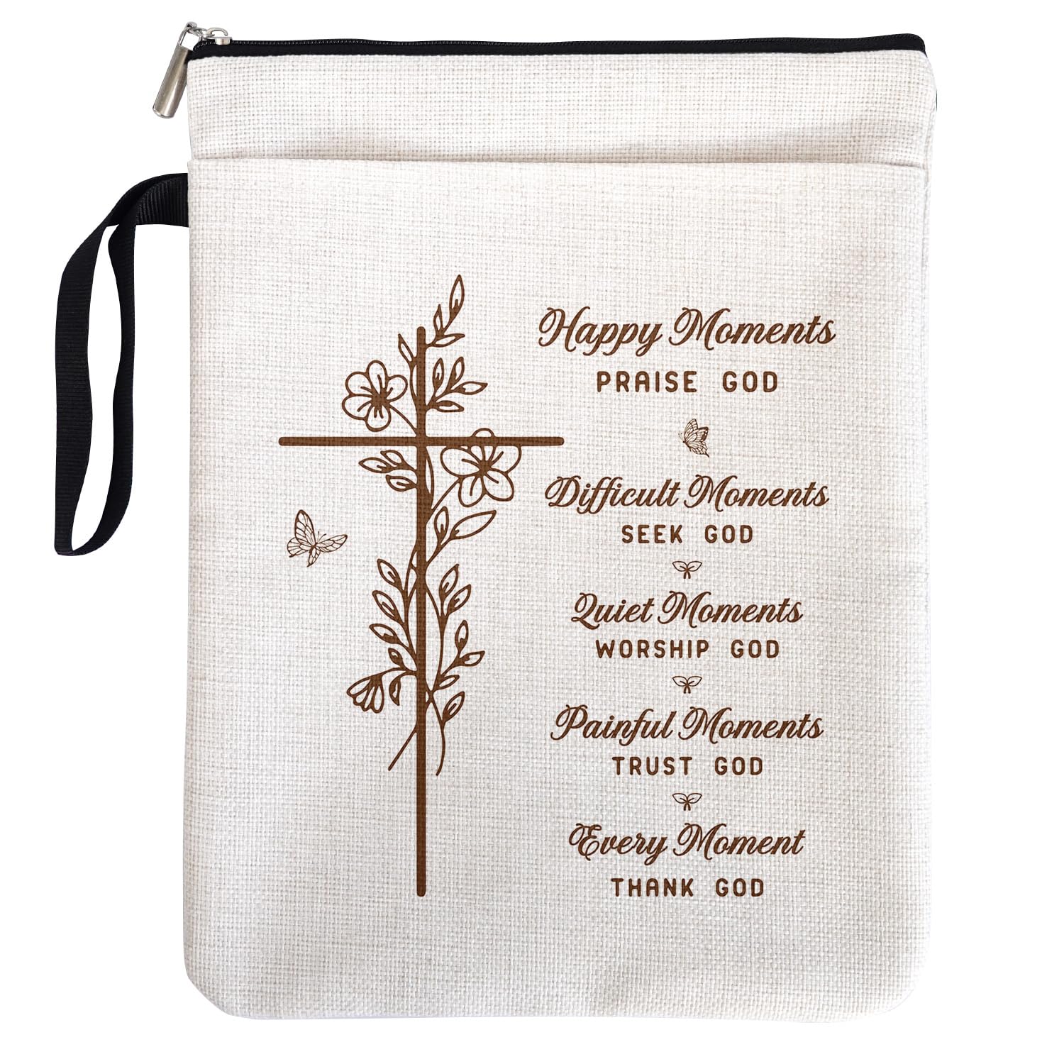 Christian Book Sleeve for Book Lovers Reader Godmother Women Men Lady Girls with Zipper & Front Pocket Birthday Reading Day Inspirational Book Cover