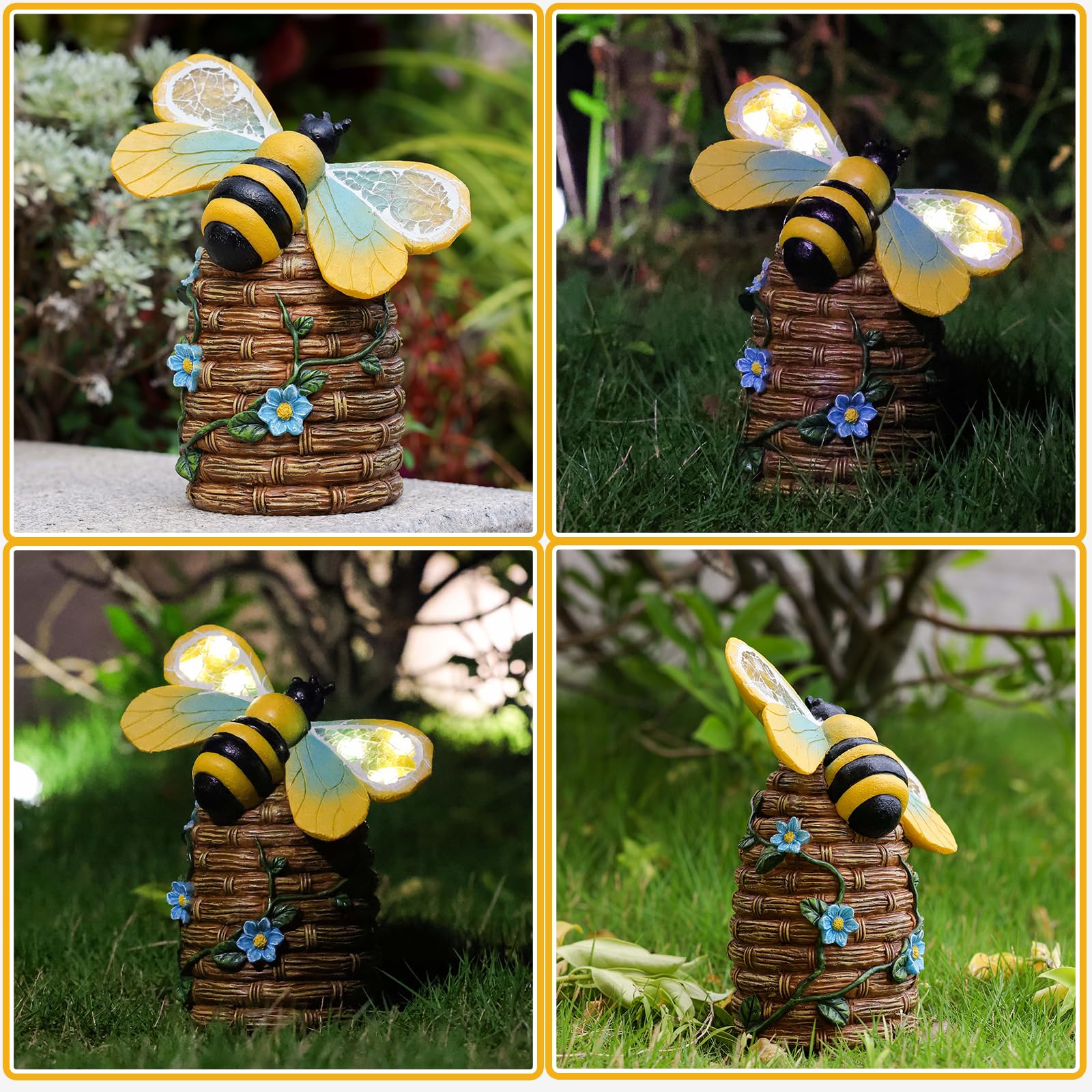 Estatua de jardín de abejas solares para exteriores, figura de abejorro con luz solar para patio, balcón, patio, adorno de césped, regalo perfecto para el jardín