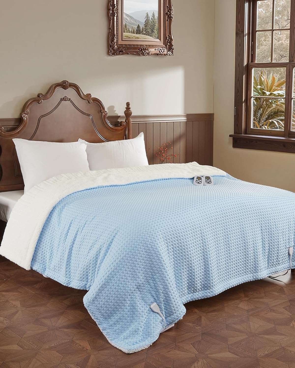 CAROMIO Heated Blanket King Size with LCD Dual Controller, Waffle Weave Fast Heating Electric Blankets, 10 Heat Levels & 1-12H Time Settings, ETL Certified, Machine Washable, Light Blue, 100" x 90" - Image 7