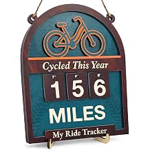 Miles Cycled This Year Tracker Sign - Wooden Yearly Riding Mileage Counter Home Decor - Hiking Gifts for Men Women Hikers Outdoor Enthusiasts