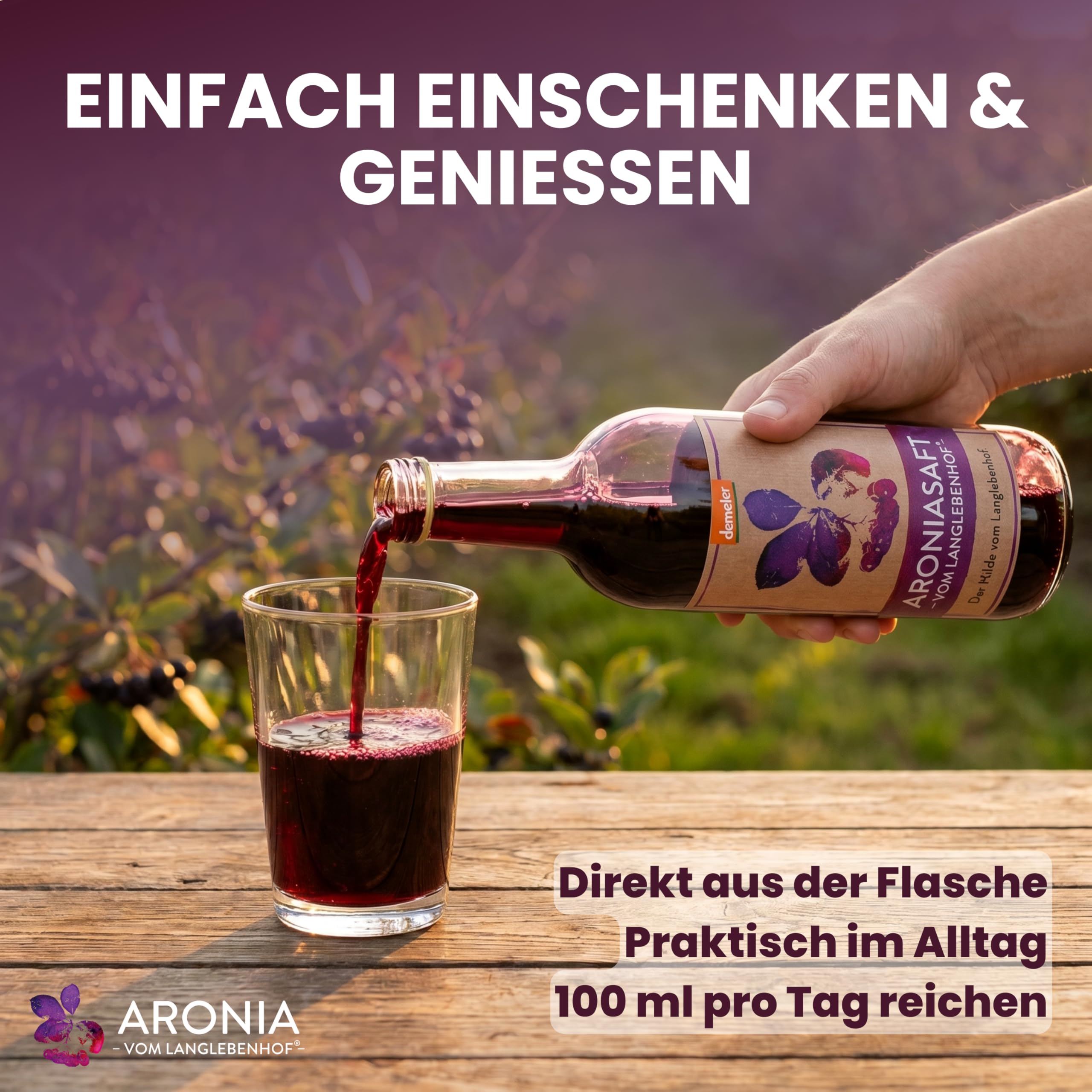 Langlebenhof Aronia Direktsaft, Muttersaft, [100% Demeter und Bio] 6 Flaschen Paket - lange haltbar