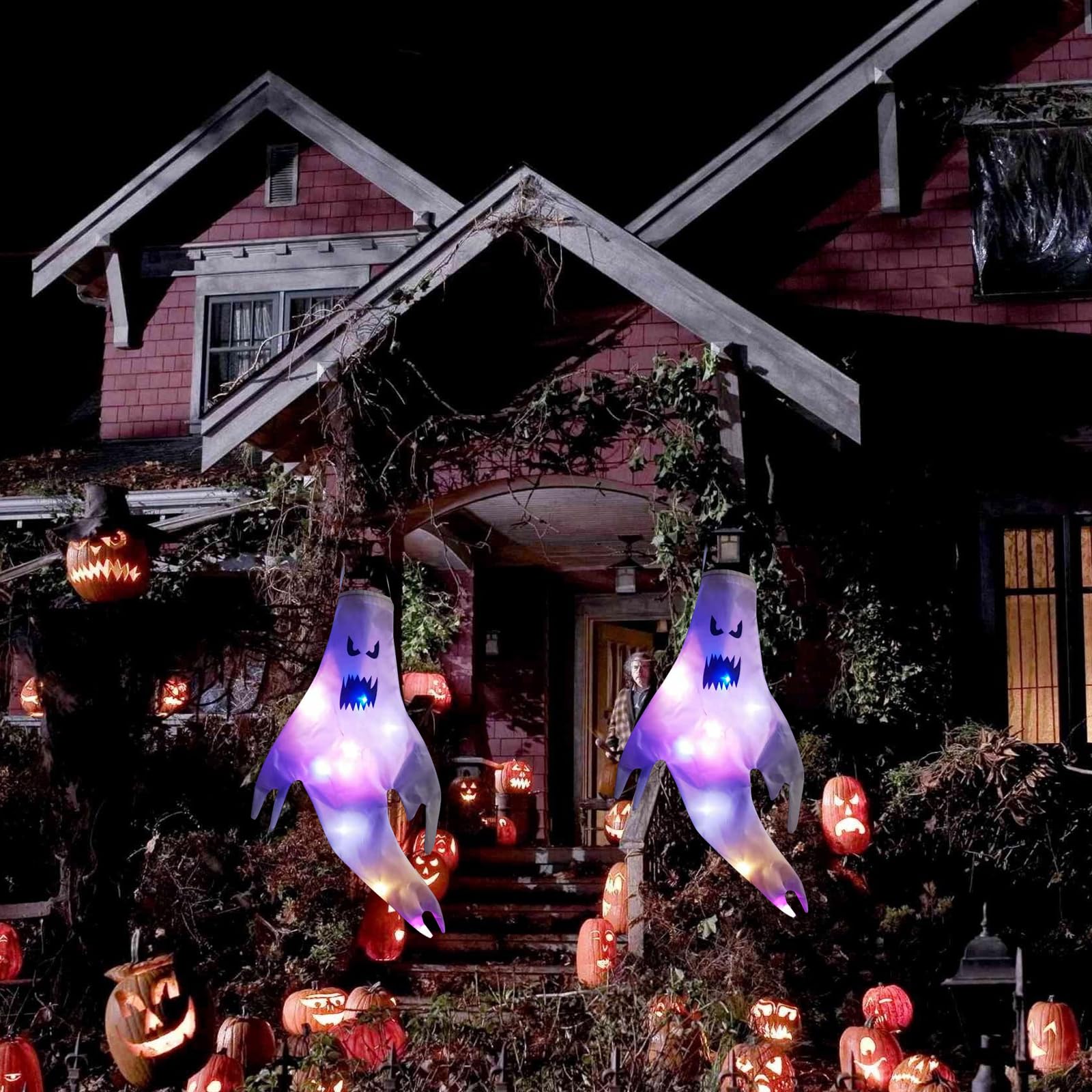 Halloween Geist Windsack 105x35cm | Mit LED Lichterkette | Outdoor Deko