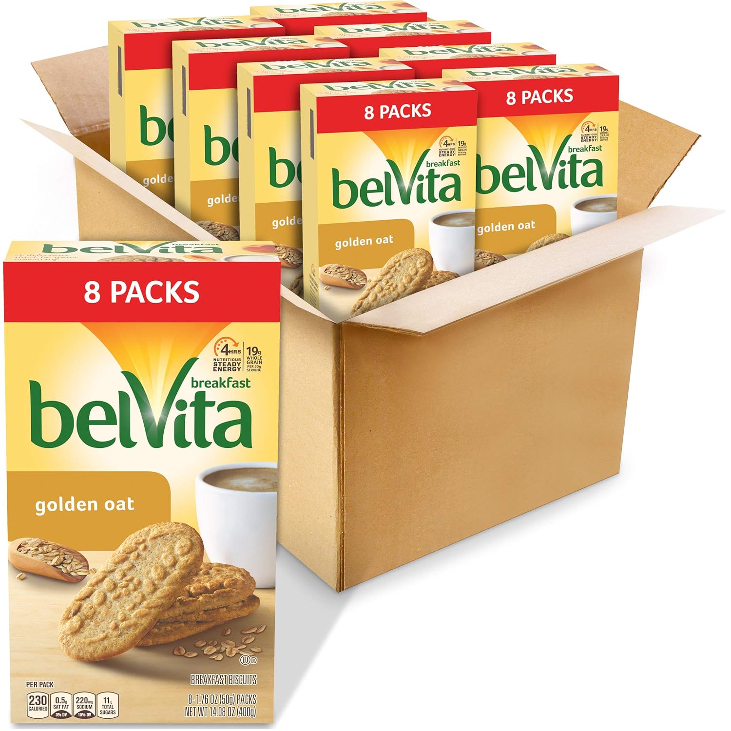 belVita Breakfast Biscuits, Golden Oat Flavor, 64 Packs (4 Biscuits Per Pack)
