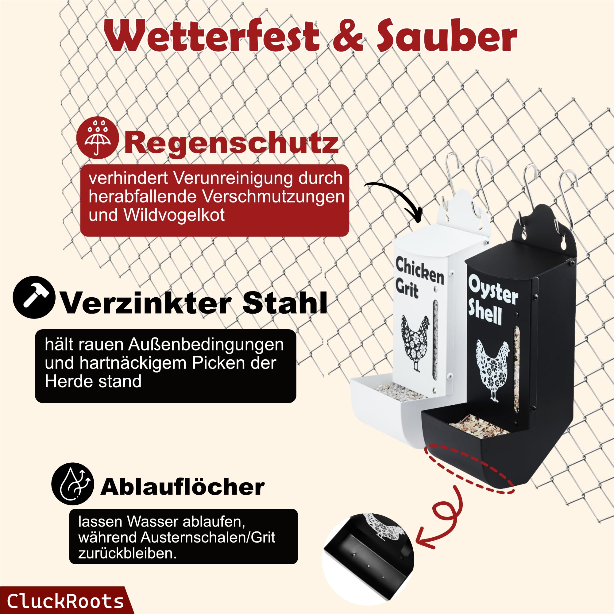 Hühnergrit- und Austernschalen-Futterautomat, Wetterfest Verschüttungssicher, Wandmontierter Spender mit Sichtfenster, Hühnerstall Zubehör Geschenk für Hühnerliebhaber
