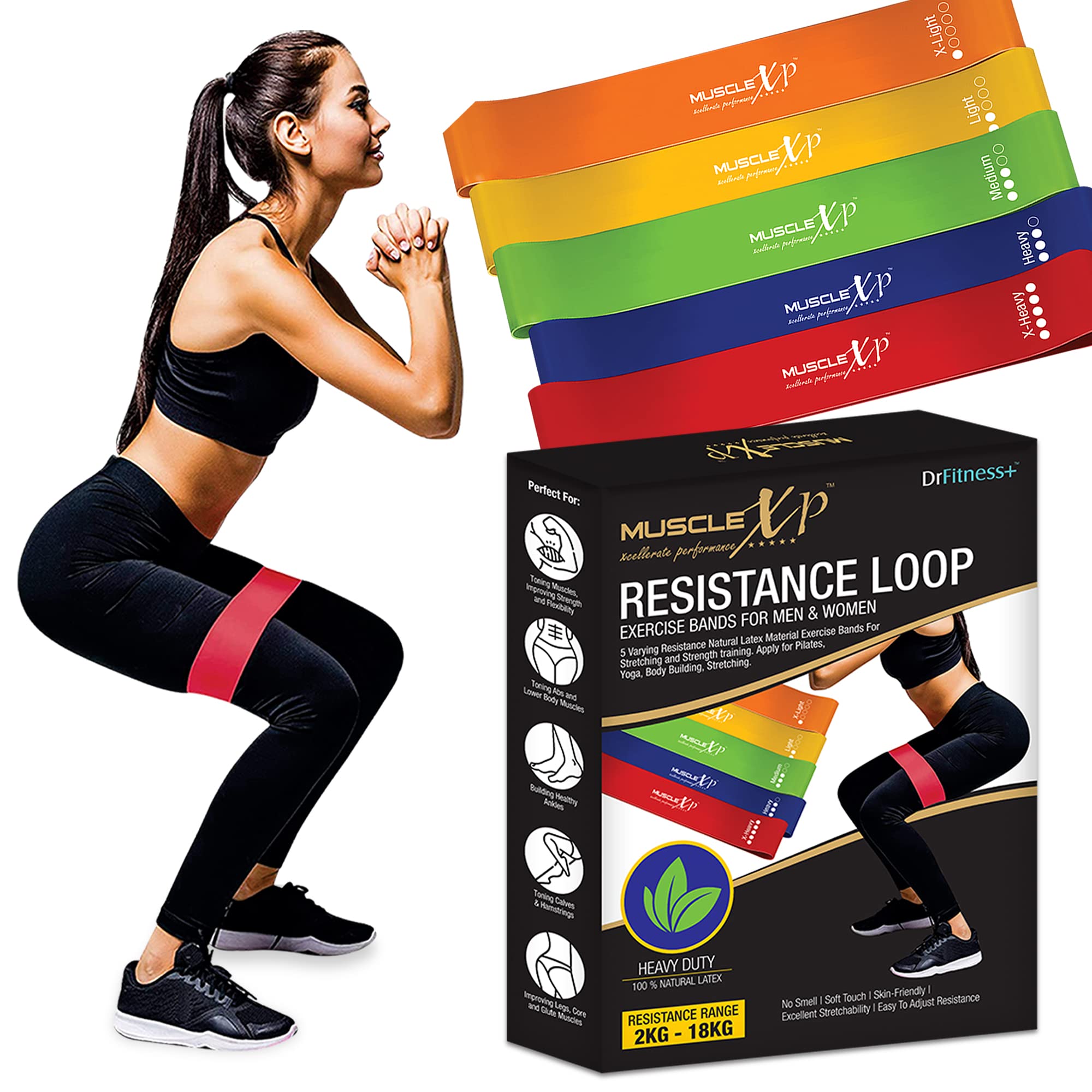 MuscleXP DrFitness+ Resistance Loop Band Set of 5, Exercies Bands for Men & Women, Legs, Yoga, Body Bilding, Stretching, Toning Workout, Squats Exercise Usable in-Home & Gym (B09VDBFGKX) Amazon Price History, Amazon Price Tracker