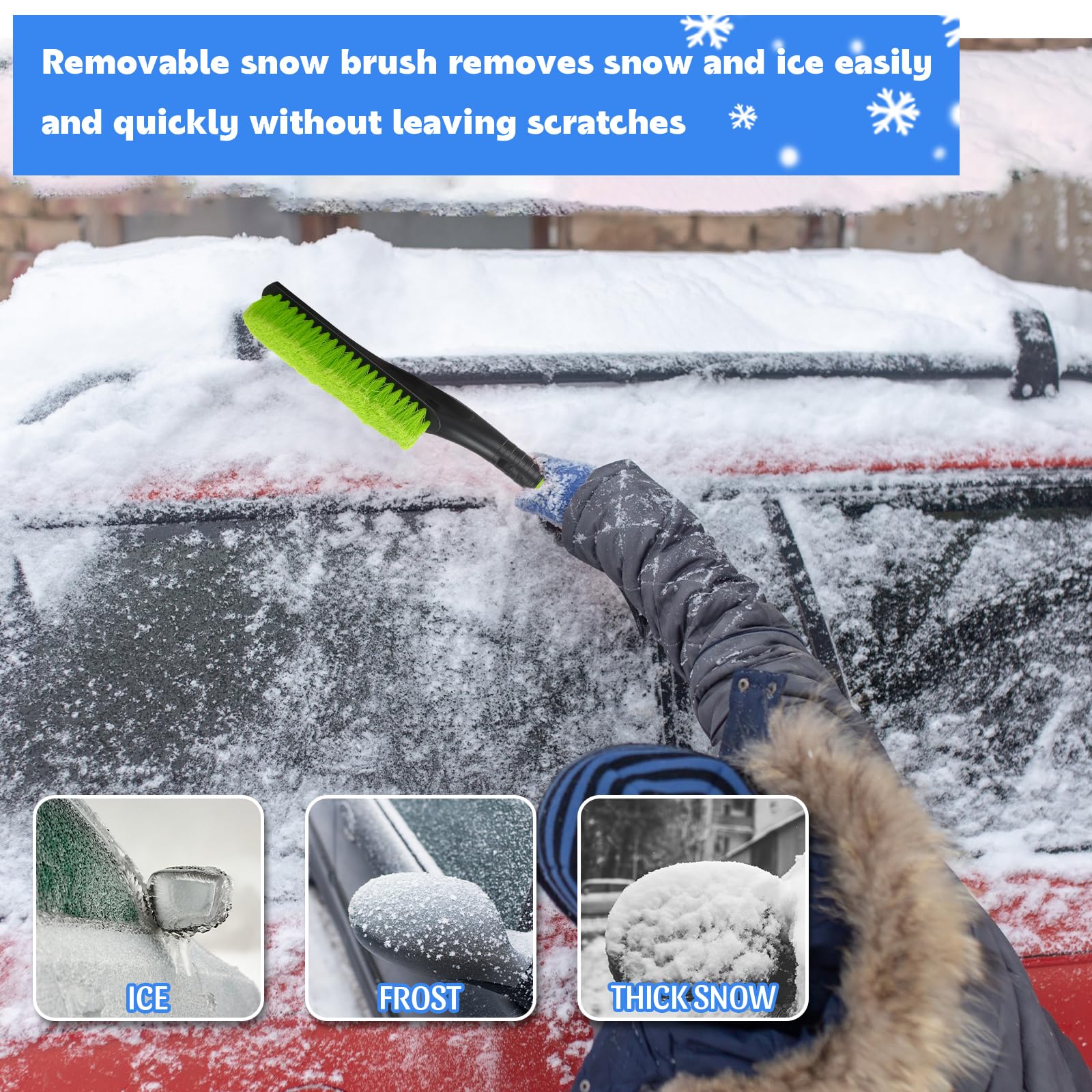 Uiifan 6 Pcs 24" Snow Brush and Ice Scrapers for Car Windshield Windows Detachable No Scratch Scraper for Ice and Snow Removal Winter with Foam Grip Trucks SUVs (Red,Blue,Green)