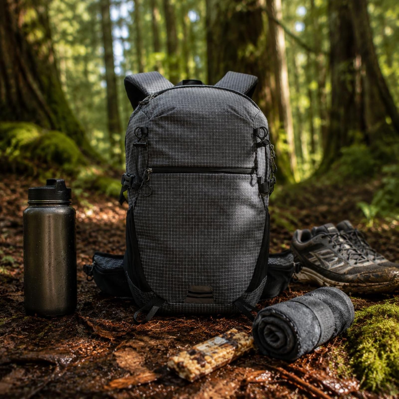 Wanderrucksack mit Hüftgurt Kompressionsriemen Frontlader-Rucksack Tragegriff Oben Outdoor-Ausrüstung für Wandern, Schwarz, Schwarz