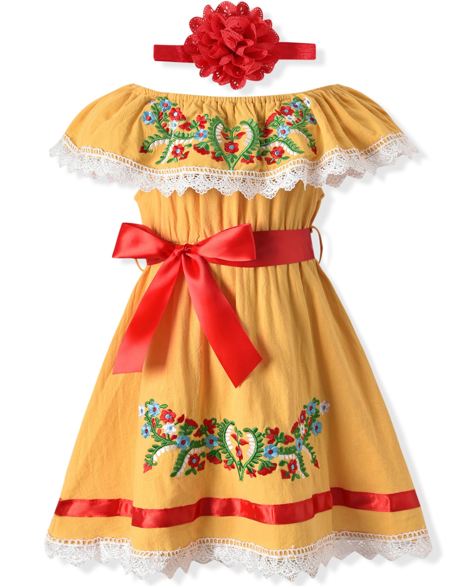 Fioukiay Embroidered Mexican Dress for Girls