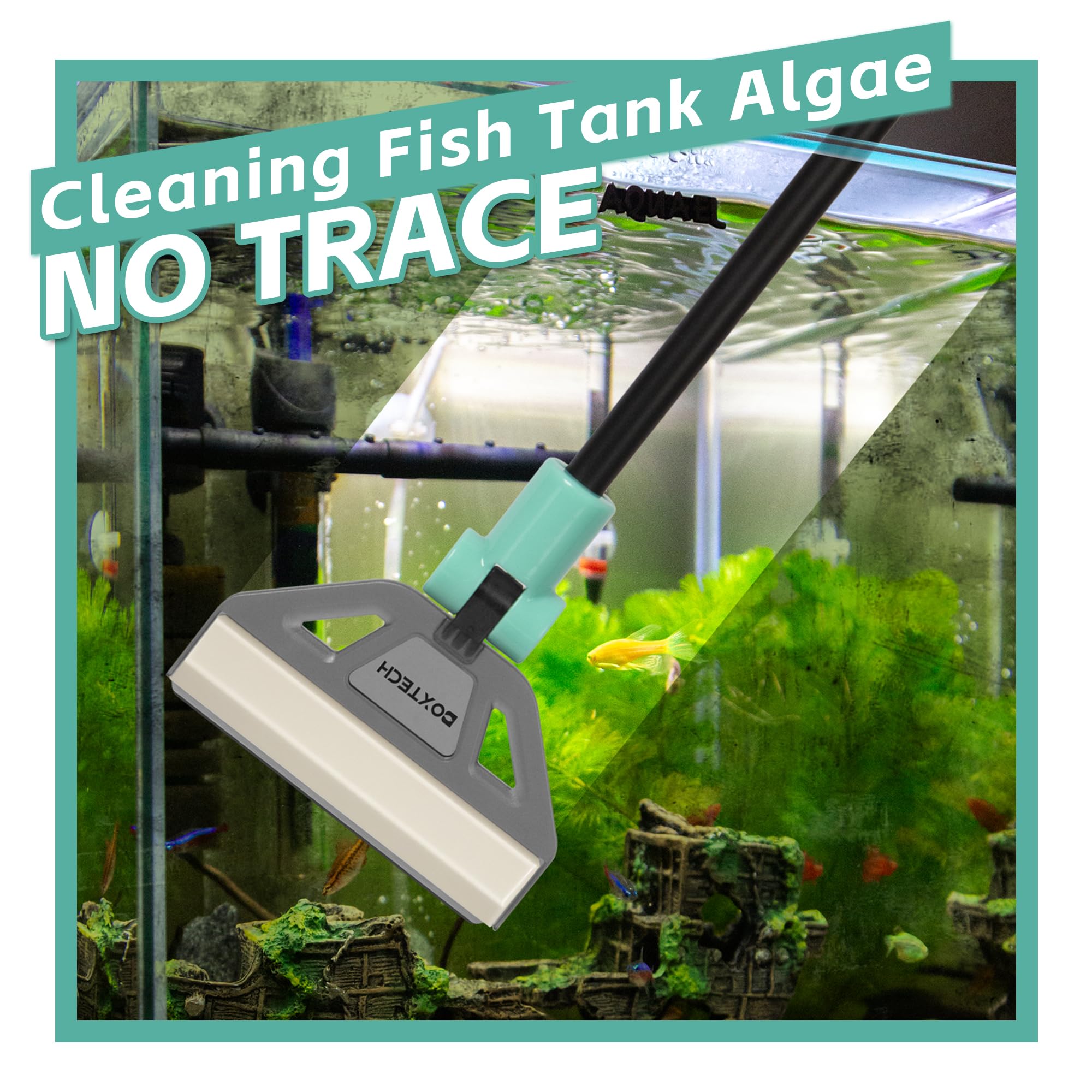 UPETTOOLS Rascador de algas para acuarios de cristal, rascador de algas ajustable 2 en 1 con 5 cuchillas de acero inoxidable y cepillo de limpieza, herramientas de limpieza de vidrio de acuario para