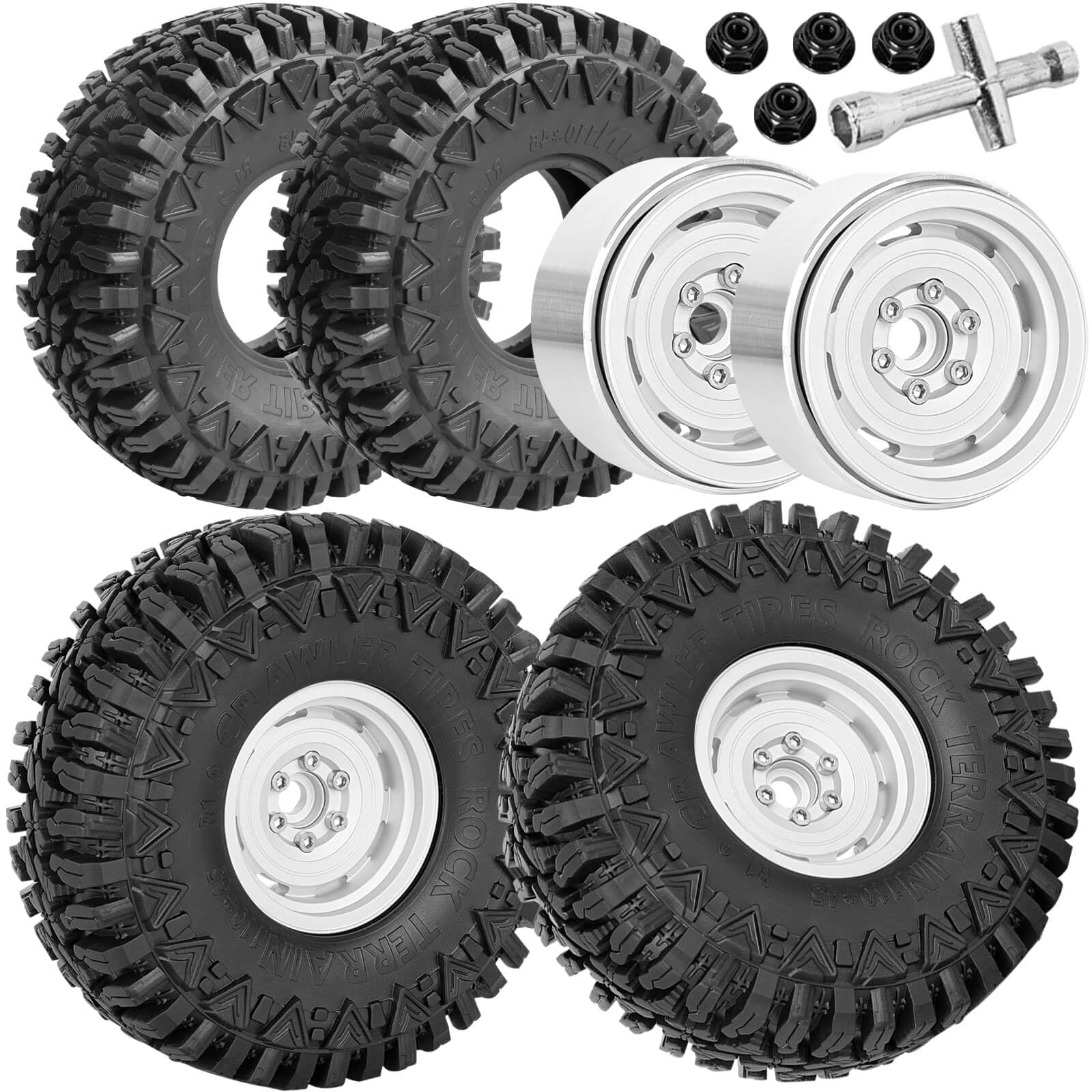 hopsupRC (4PCS) Aluminum 1.9 Beadlock Wheel Rims Heavy Duty for 1/10 Axial SCX10 SCX10 II SCX10 III TRX4 D90 90046.Wheels Rim 1.9inch Beadlock Tires Wheel Hub Rim,Silver