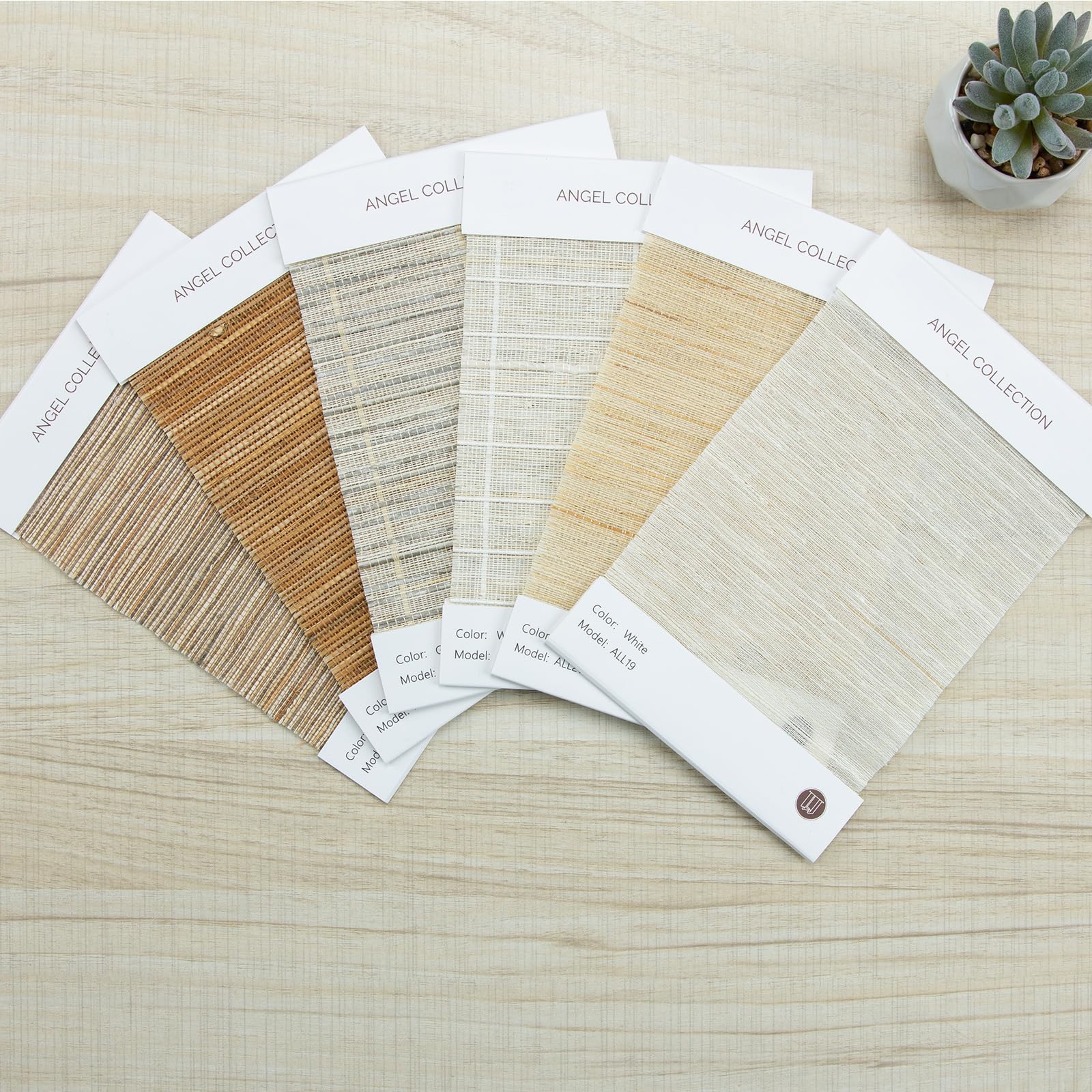LUSTROWIN Custom Jute Shades Cordless Bamboo Roman Shades for Windows and Doors (Natural Woven) Sample Swatch Kit,6 Colors, Angel
