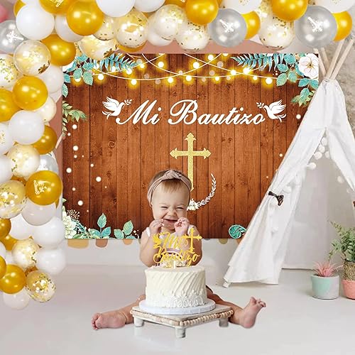 Miniatura 2 de Kit de guirnalda de globos de bautizo dorado y blanco para decoración de bautizo y telón de fondo para fiesta de baby shower, primera comunión y