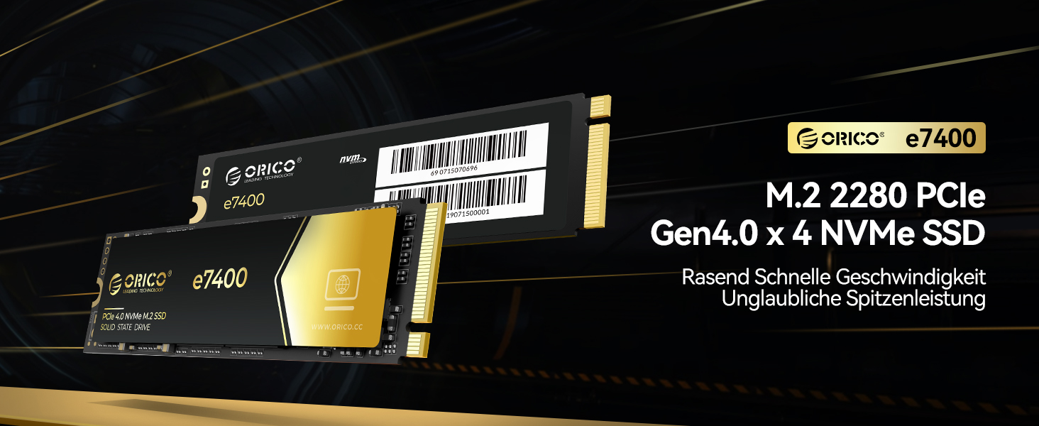ORICO 2TB NVMe SSD M.2, PCIe 4.0X4 - Bis zu 7400MB/s M2 SSD, 3D