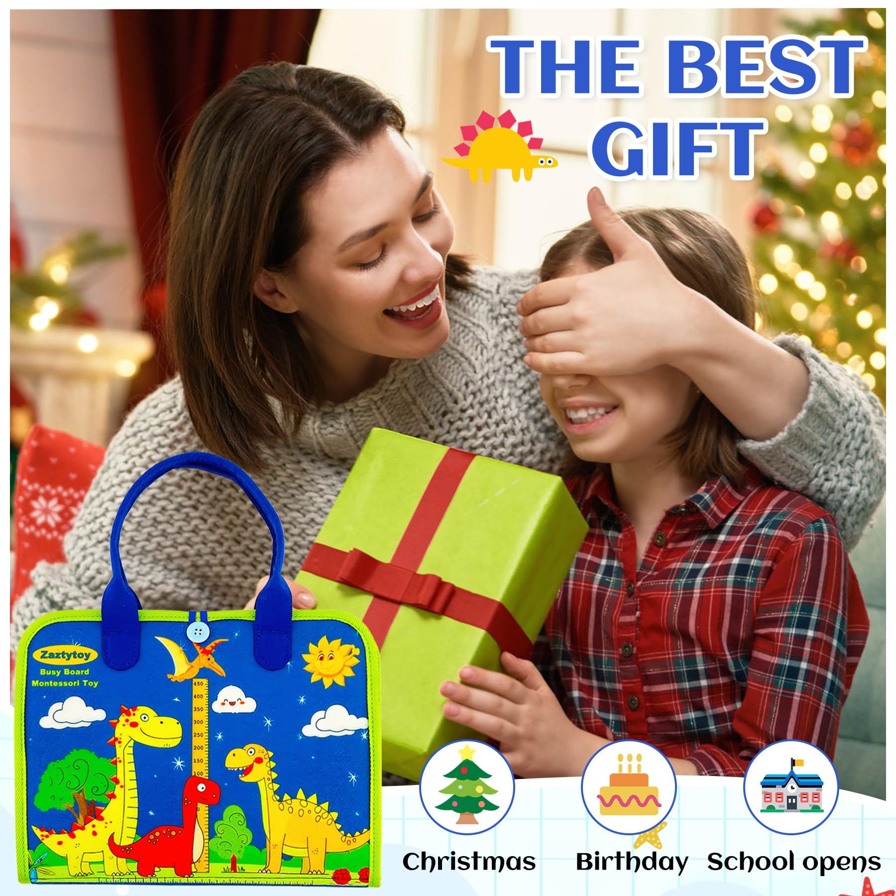 Montessori Busy Board di Feltro - Libro Montessori Interattivo, Giochi Educativi 1 2 Anni, Sviluppa Motricità Fine, Autonomia e Logica Bambini/Bambine (Natale, Compleanno)
