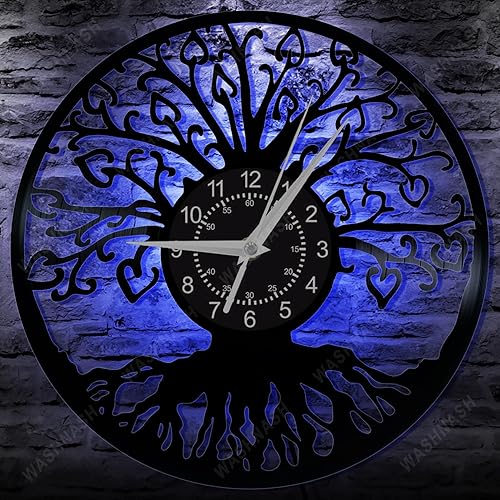 Tree of Life - Reloj de pared con disco de vinilo, reloj retro LP vintage con movimiento silencioso, decoración bohemia única para el hogar, sala de