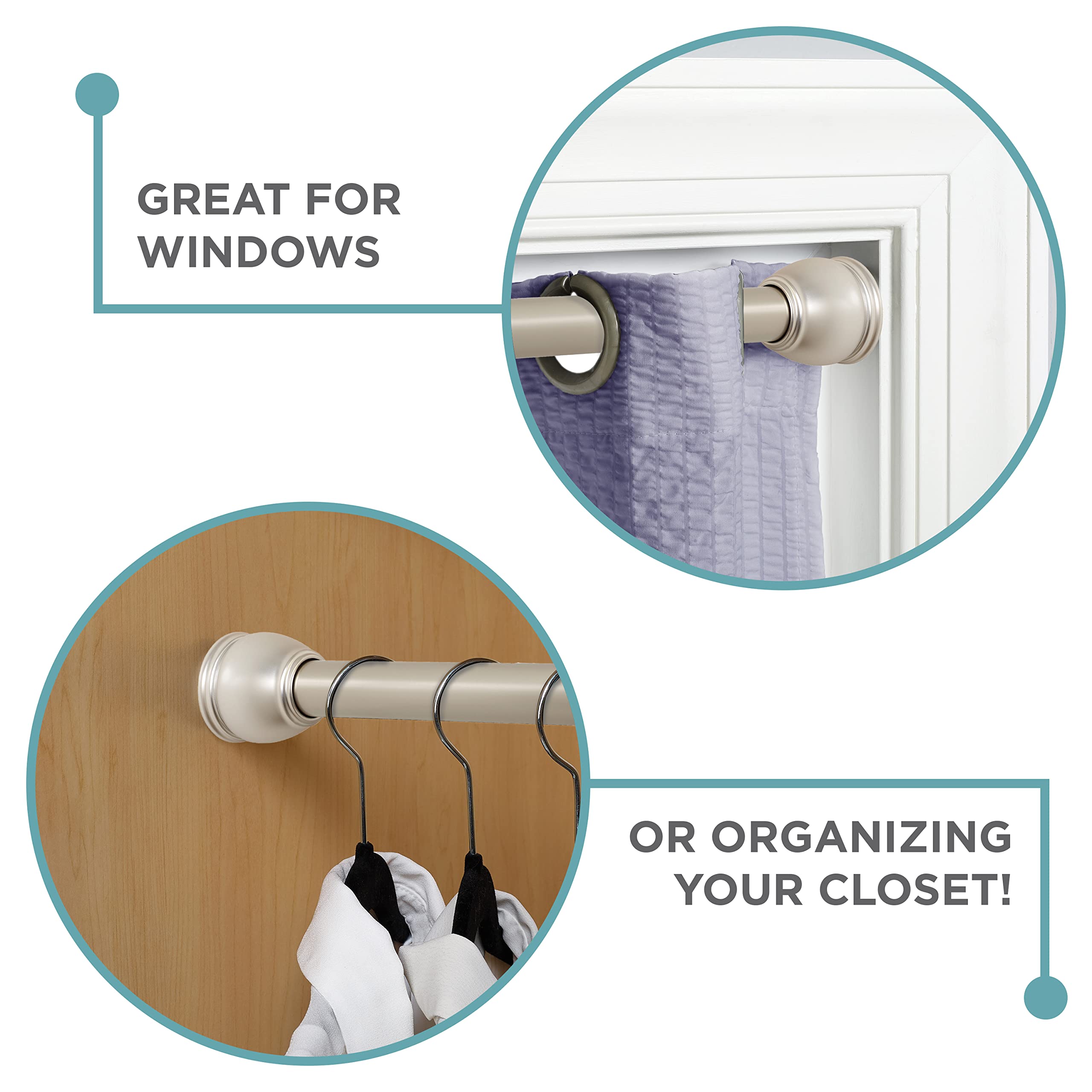 Zenna Home NeverRust Adjustable Tension Rustproof Shower Curtain Rod, Fits, 26-76 Inches, Brushed Nickel, Fits Most Showers - Image 3
