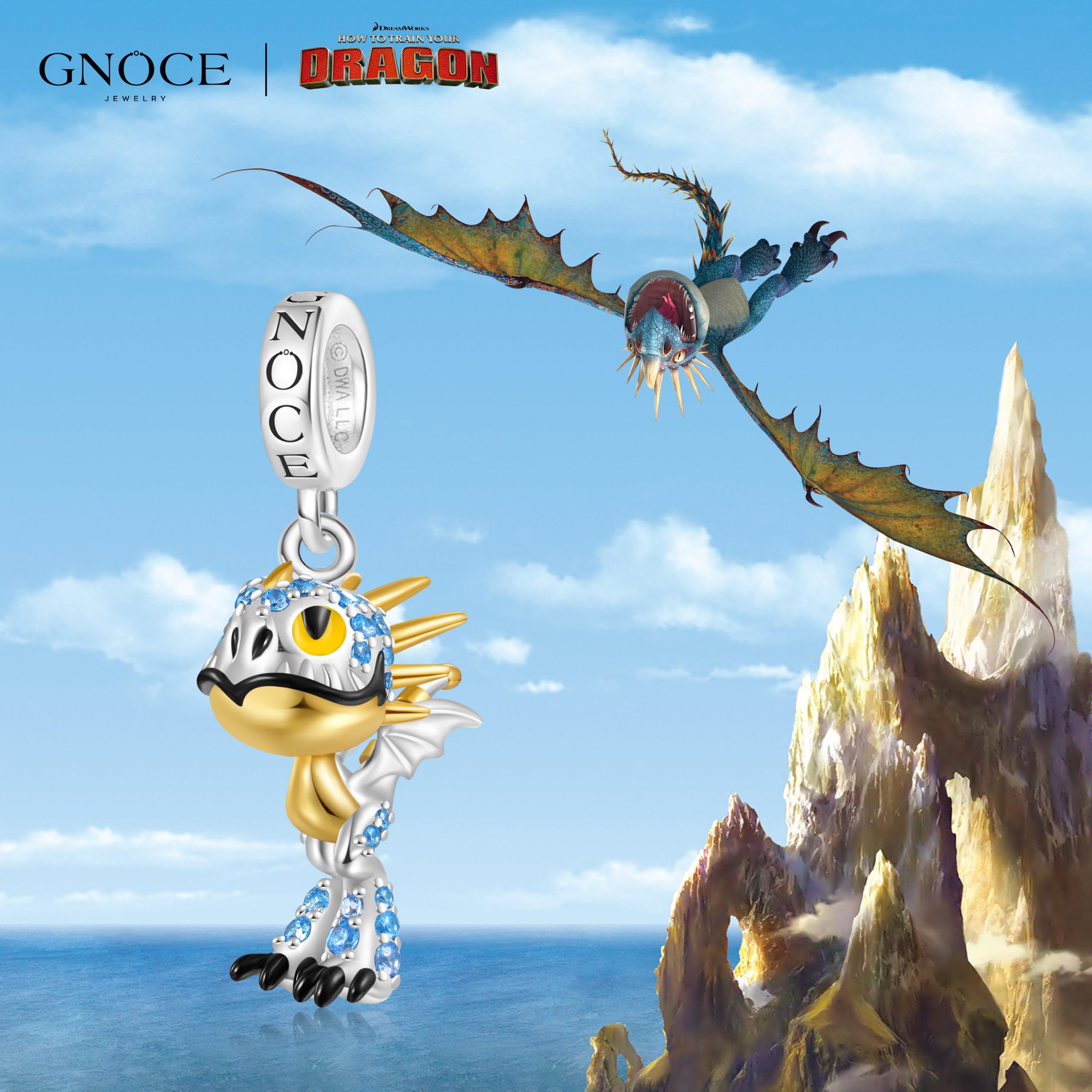 GNOCE How to Train Your Dragon Charm Anhänger Tödlicher Nadder Drache Anhänger S925 Sterling Silber Charm Perlen für Armband Halskette Schmuck Geschenk für Fans