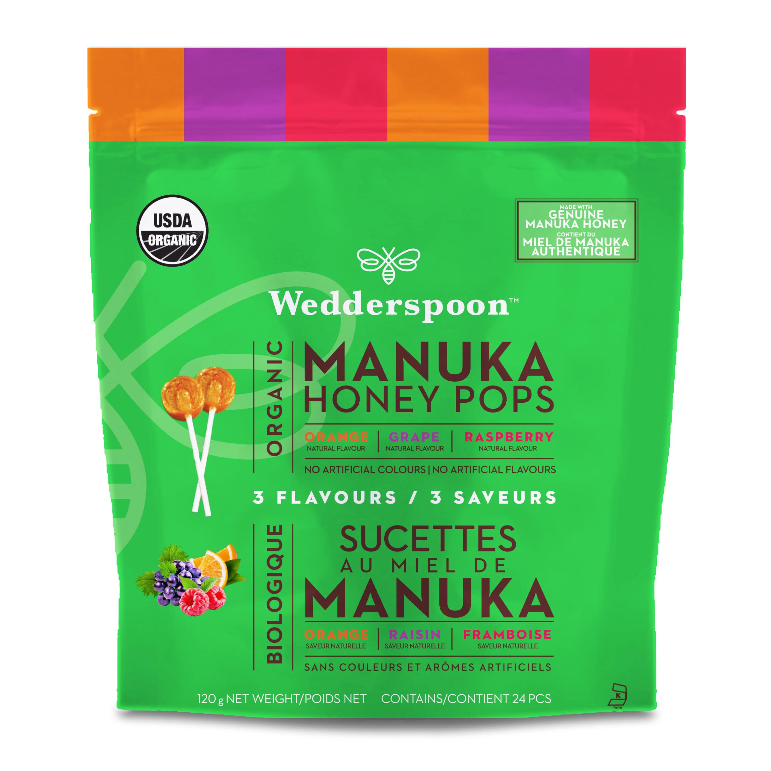 WedderspoonOrganic Manuka Honey Pops Variety Pack, 120 GRUSDA Organic