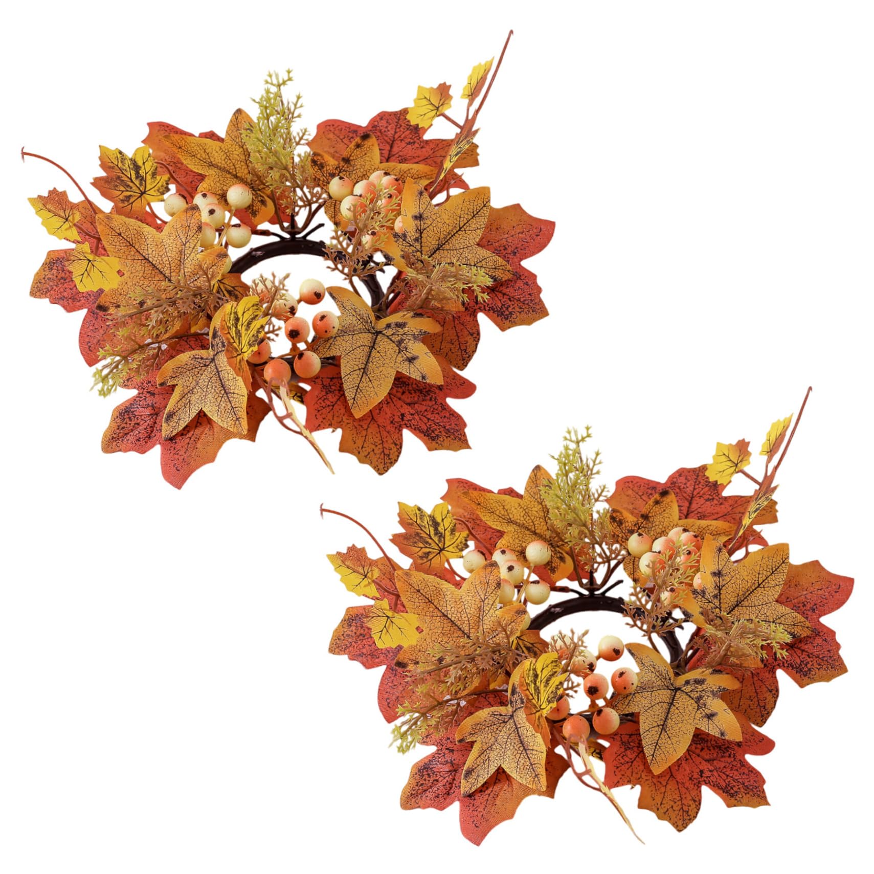 fall 2Pcs candle ring 9.8 Inch Autumn Maple Leaf Wreath Thanksgiving Candle Ring Holder Mini Fall Wreath Thanksgiving Table Decor for Pillars Centerpiece