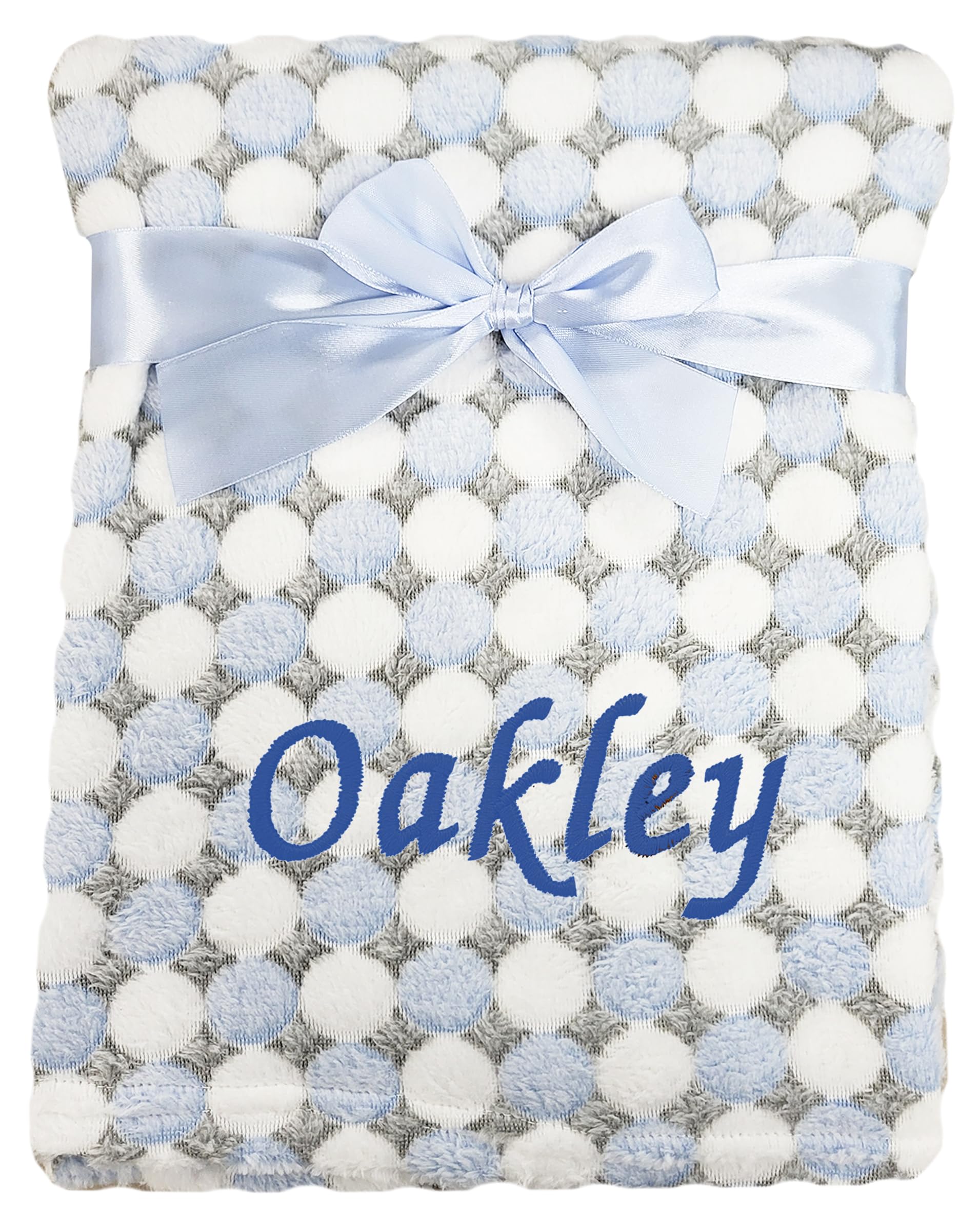 Baby Boy Girl Personalised Spots Blanket Embroidered Name (Blue) โ image 1