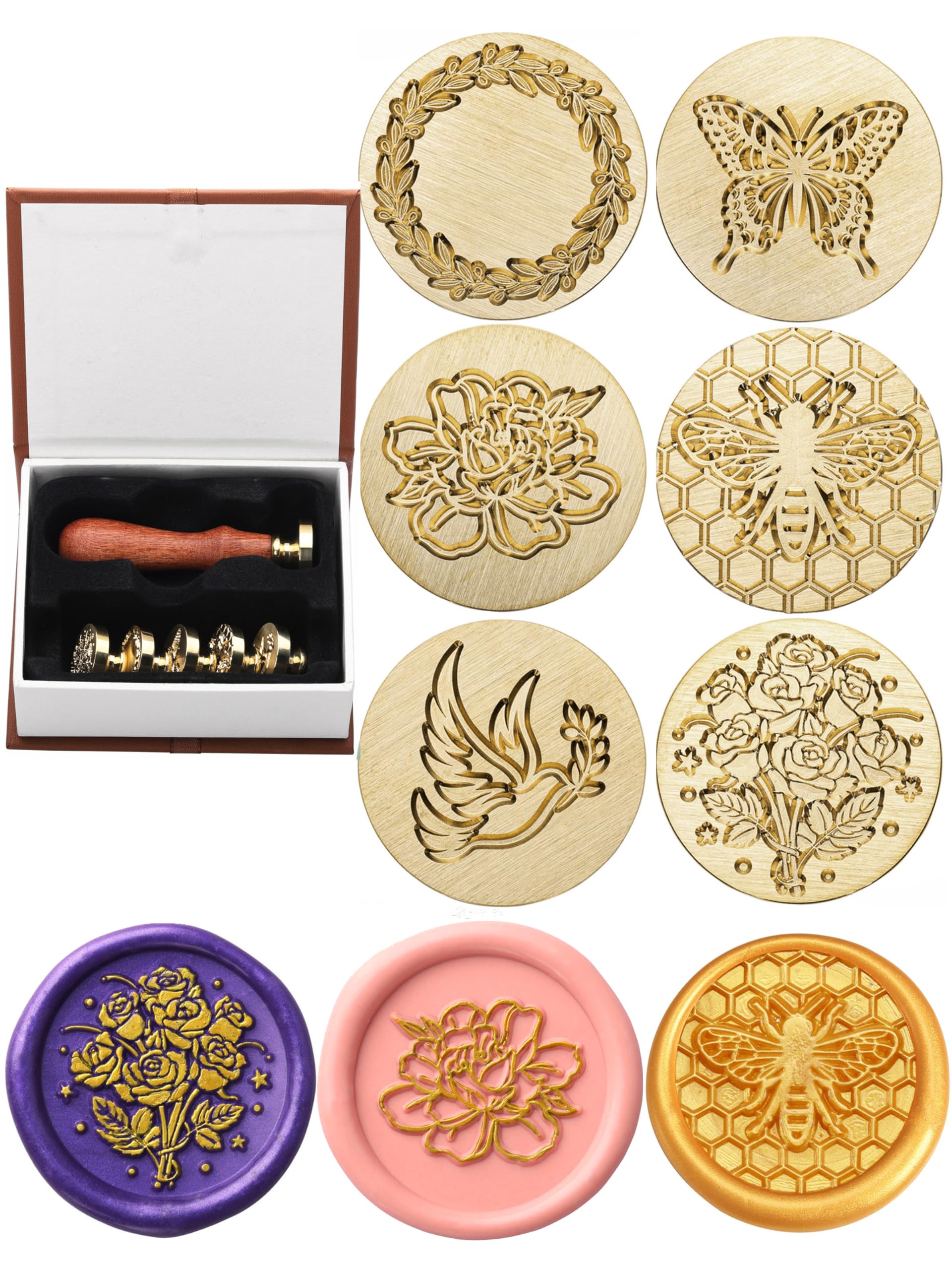 Yoption Wax Seal Stamp Gift Box Kit, 6-Piece Flowers & Animals Sealing Wax Stamp Set with Wooden Hilt, Ideal for Envelopes, Invitations & Gift Decoration (Nature Series) — image 1