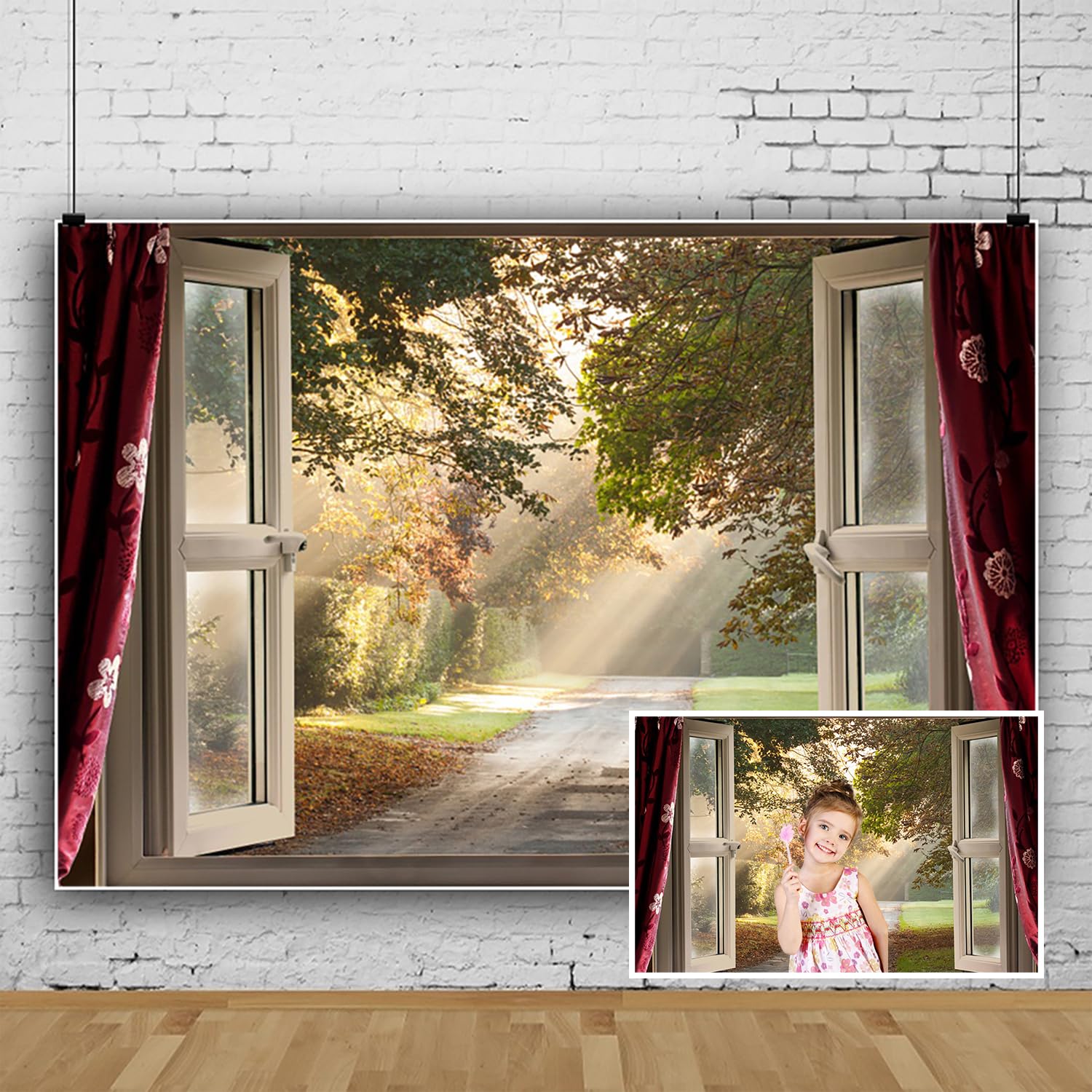 3,6x3m Wiosna Outdoor Krajobraz Białe Okno Białe Okno Wieś Zielony las Złoty Słońce Fotografia Tło Podróż Ślub Fotografia Studio Prop