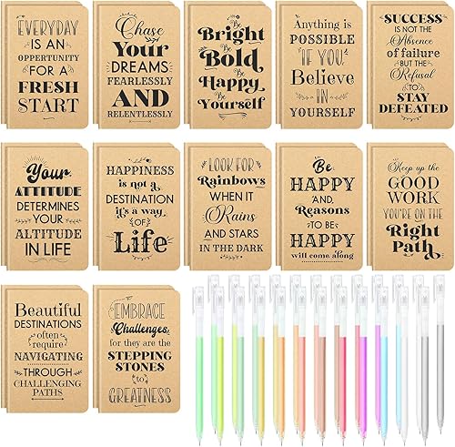 Miniatura 1 de 24 cuadernos inspiradores a granel con 24 bolígrafos coloridos, juego de bloc de notas de bolsillo pequeño, regalos motivacionales a granel para