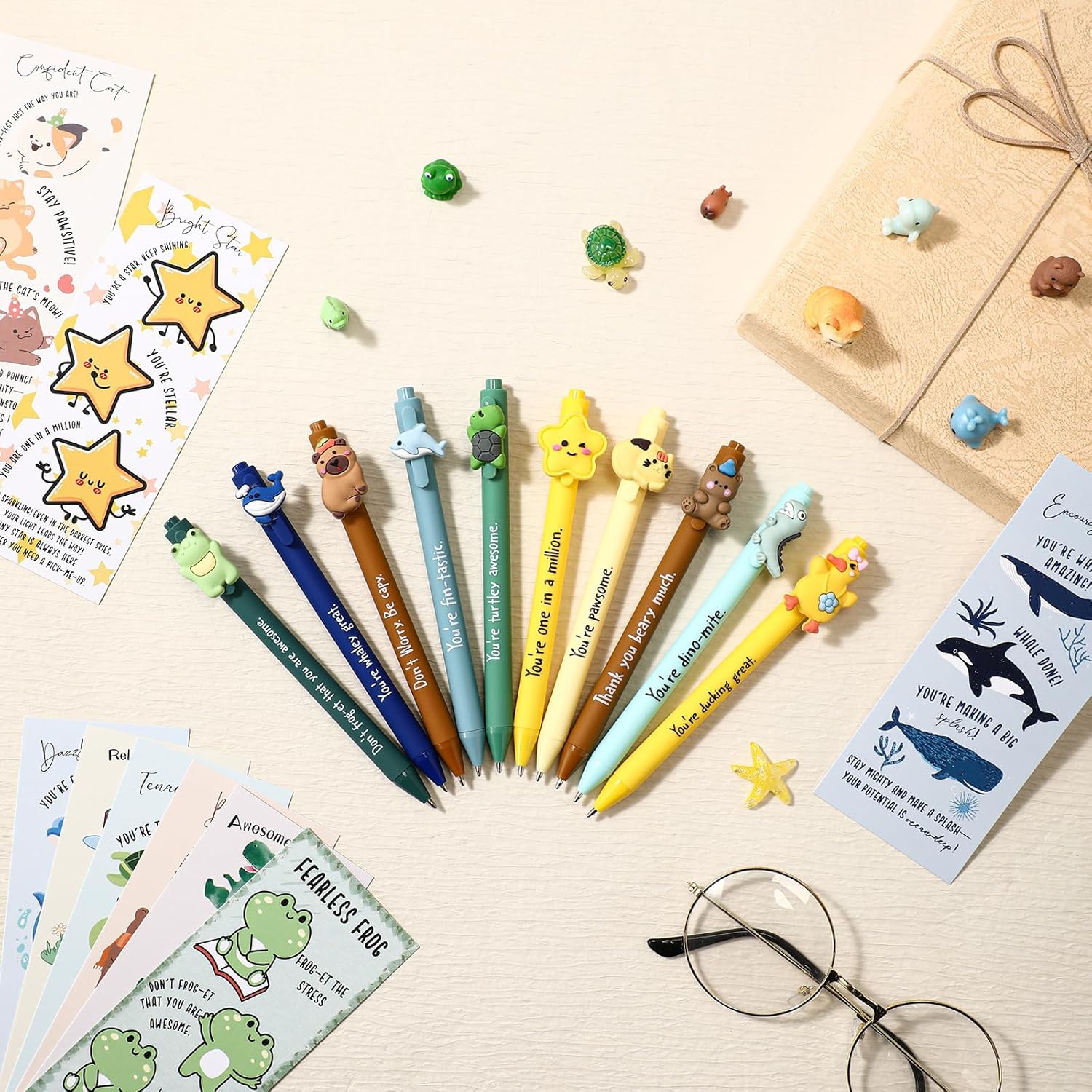 40 Sets Inspirational Office Gifts Bulk Funny Animal Pens Valentines Exchange Gifts Motivational Cute Ballpoint Pens with Mini Resin Animals Bookmarks for Staff Coworker Teacher Employee Appreciation - Image 5