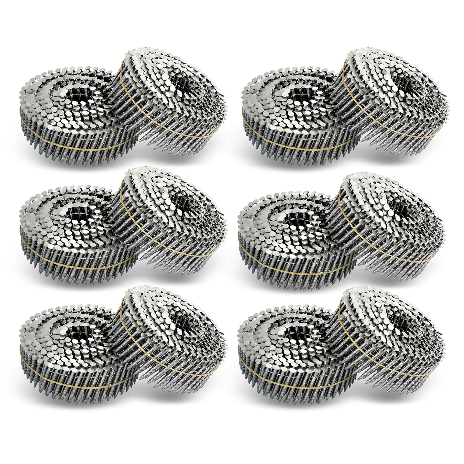 3600 Count Stainless Steel Coil Nails 15-Degree Collated Wire Coil Nails 1-1/2 Inch, 0.09 Inch Ring Shank `