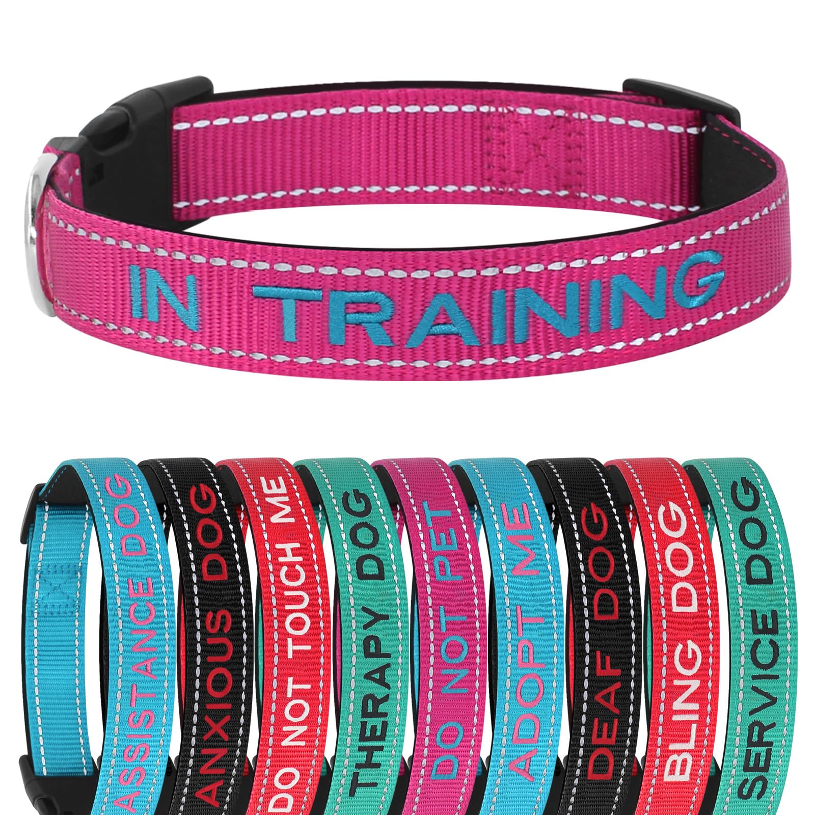 Collar de Perro Bordado Reflectante Personalizado de Nailon Ajustable con Anillo en D, Almohadilla de Neopreno de liberación rápida, Transpirable, Personalizado con Nombre y número, Varios tamaños