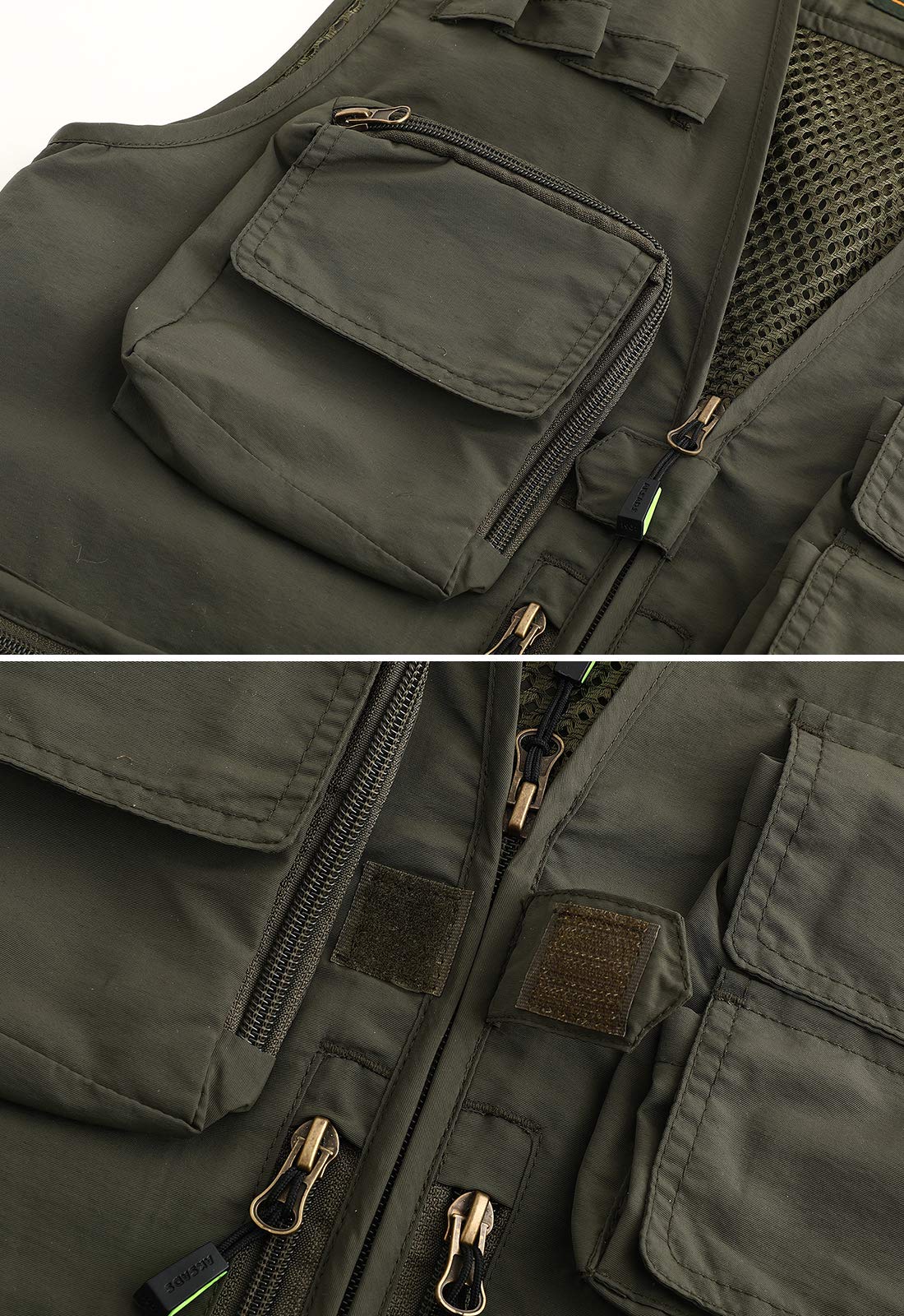 Hbufnha Gilet Da Pesca Da Lavoro Esterno Unisex Caccia Viaggi Fotografia Safari Gilet Con Multi Tasche - verde - Large