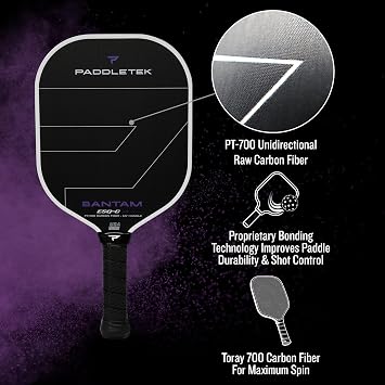 Paddletek Bantam ESQ-C 14.3mm Pickleball Paddle with Polymer Honeycomb Core - Unidirectional RAW Carbon Fiber Pickleball Paddle Torsional Weighting & Performance Grip - USAPA Approved - 5.5 Handle