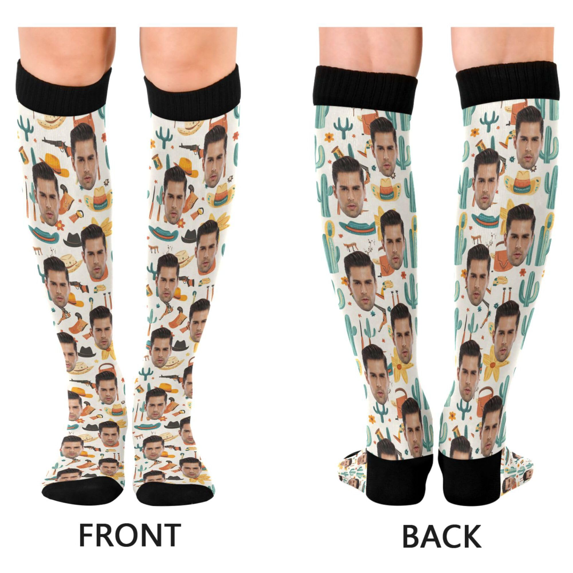 Custom Face Softball Socks For Women & Men Support for Nurses,Running,Athletic,Travel Father's Day Gifts Men01 Western Cowboy Cactus Hat The West Ranch