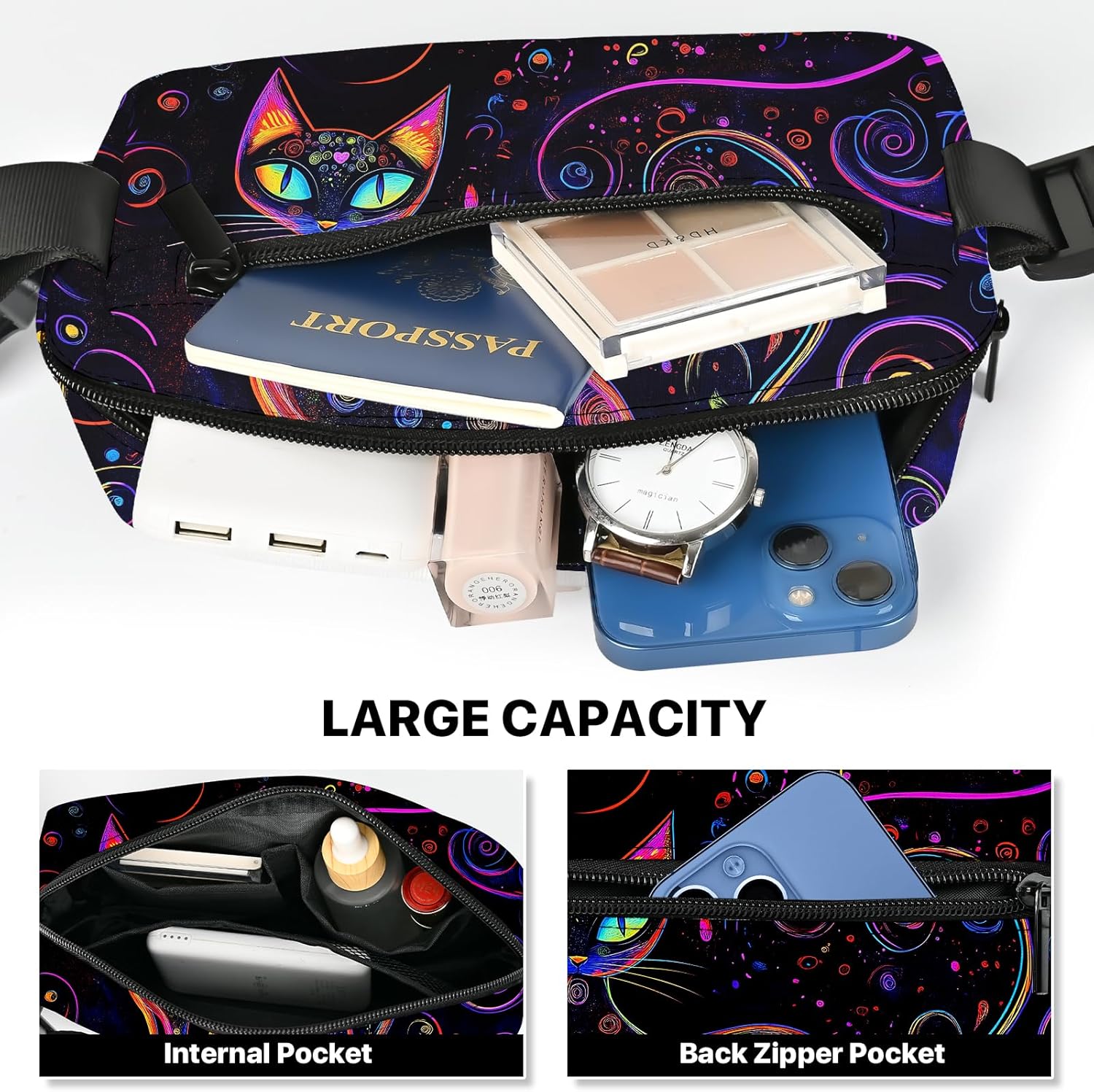 Cat Fanny Pack for Women Casual Belt Bag Waterproof Purse Lightweight Waist Bags with Adjustable Straps Wallet Travel Presents Workout - Image 5