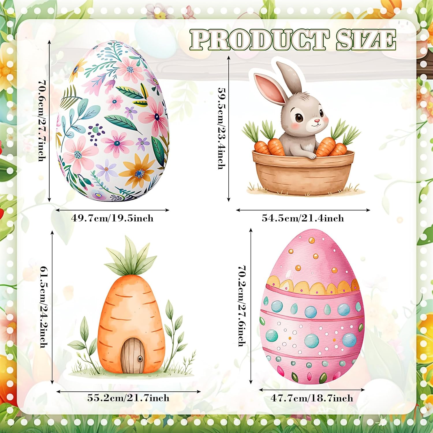 Honoson 4 Pcs Large 21.7" x 27.6" Easter Bunny Egg Cardboard Cutouts Party Decoration Baby Shower Signs Standup Backdrop Cartoon for Easter Spring Garden Lawn Yard Decor Photo Booth Props