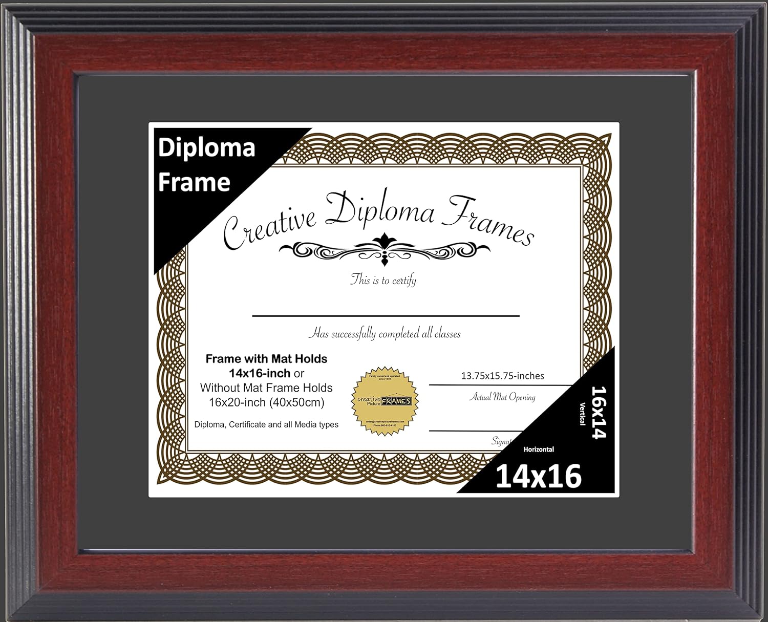 Creative Picture Frames 14x16 Mahogany Finish Diploma