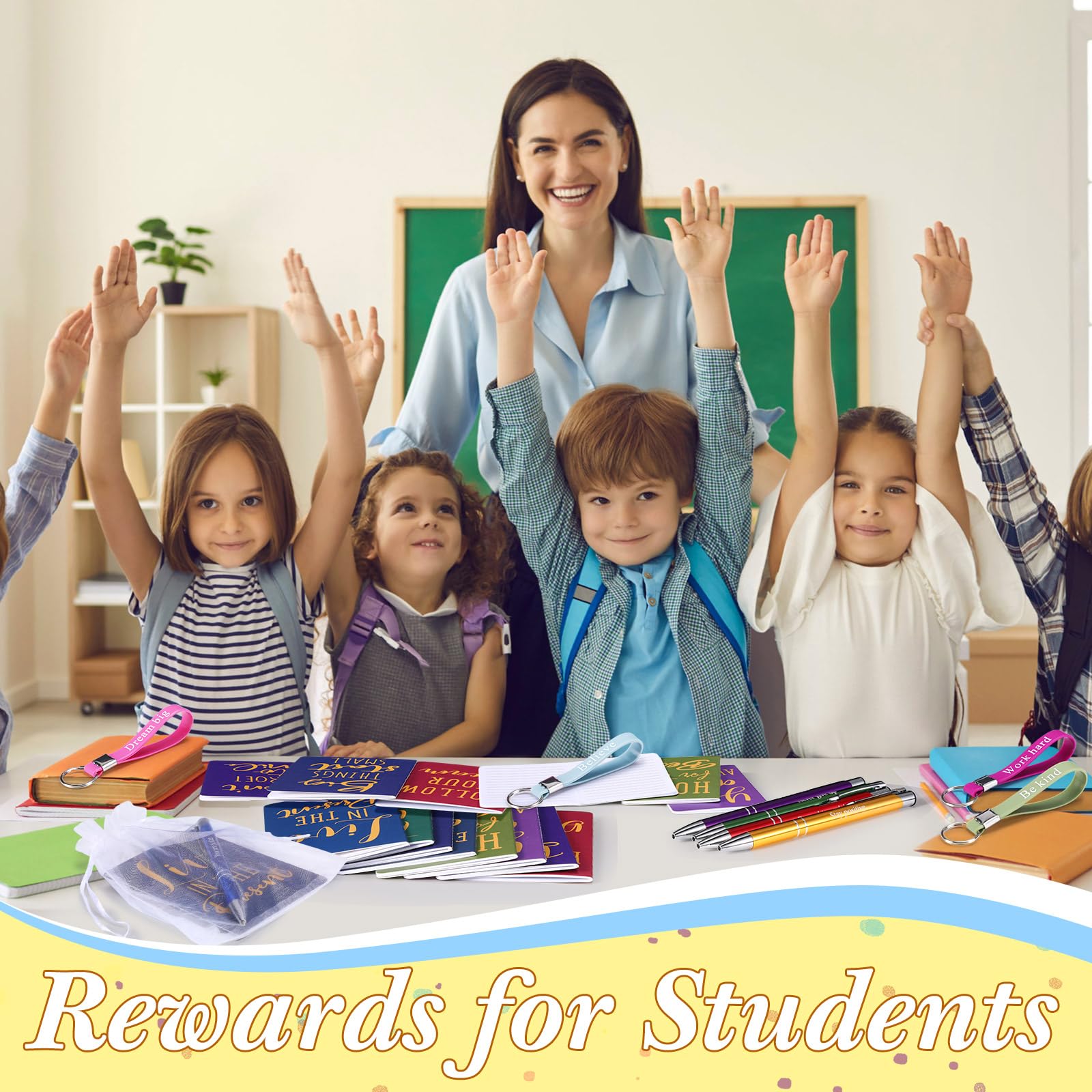 Pajean 128 cuadernos motivacionales a granel, regalos inspiradores, bolígrafos, llaveros de afirmación positiva, bolsas de organza para estudiantes, profesores, empleados, escuela, oficina, premios