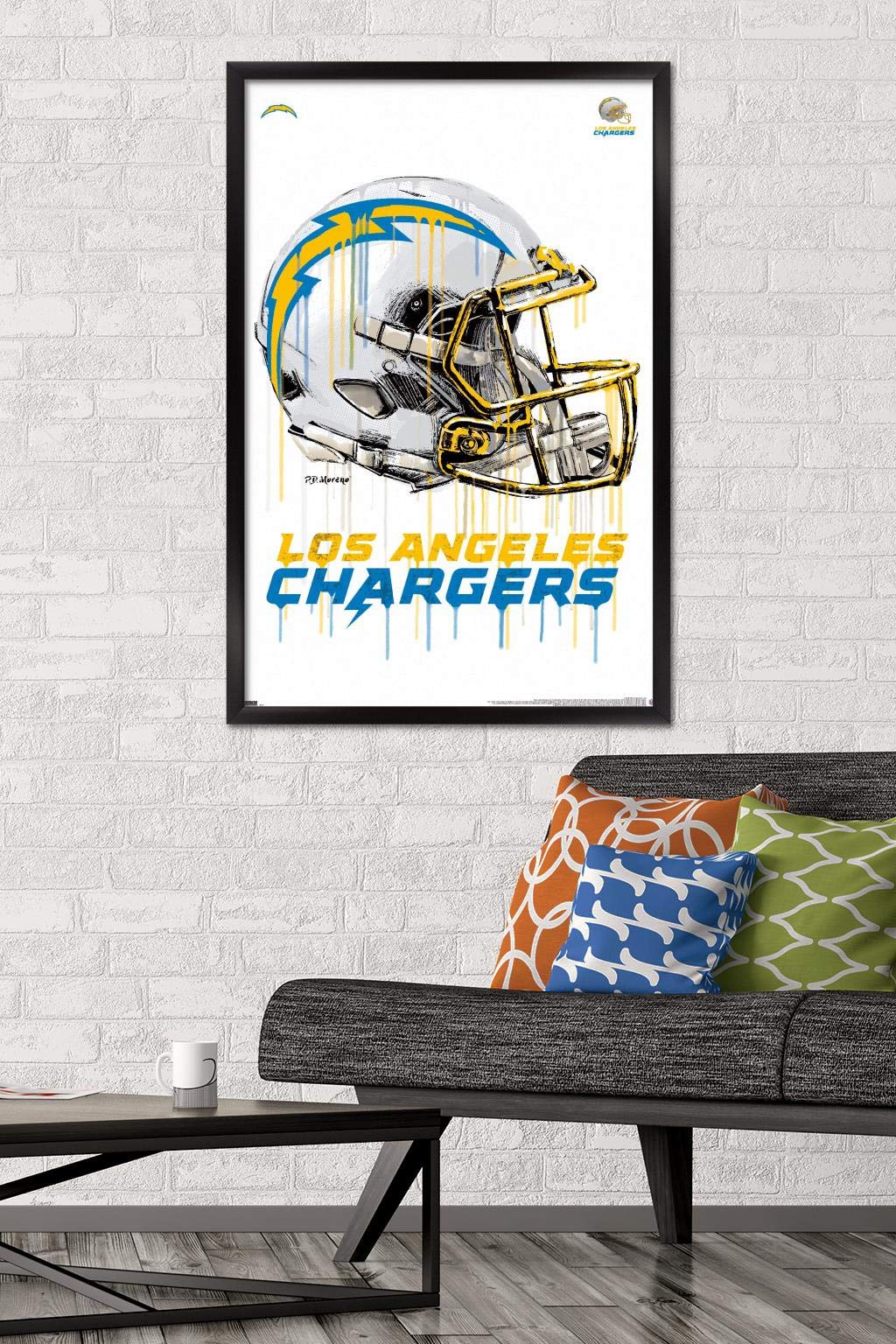 Trends International NFL Los Angeles Chargers - Drip Helmet 20 Wall Poster, 22.375" x 34", Black Framed Version
