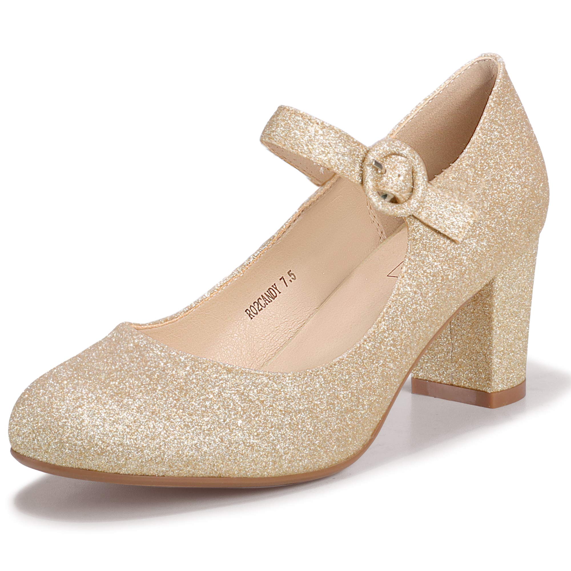 IDIFU Women's Candy Dress Mary Jane Shoes Low Block Heels Closed Round Toe Office Work Church Wedding Pumps