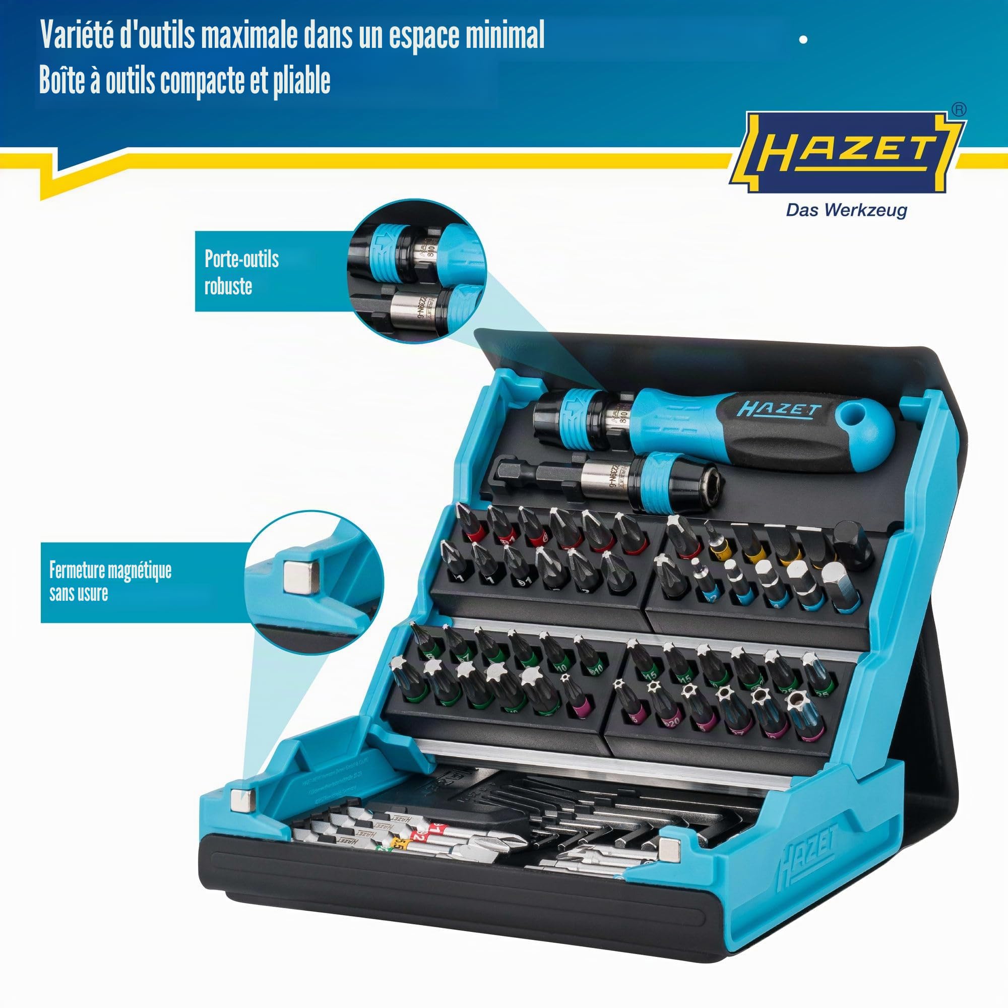 HAZET SmartCase Bit-Set 2200SC-1 I Jeu de 69 embouts d'outillage, entraînement : 6 pans 6,3 mm (1/4 pouce), pour commande manuelle I Mallette à outils mobile Fabriqué en Allemagne'.