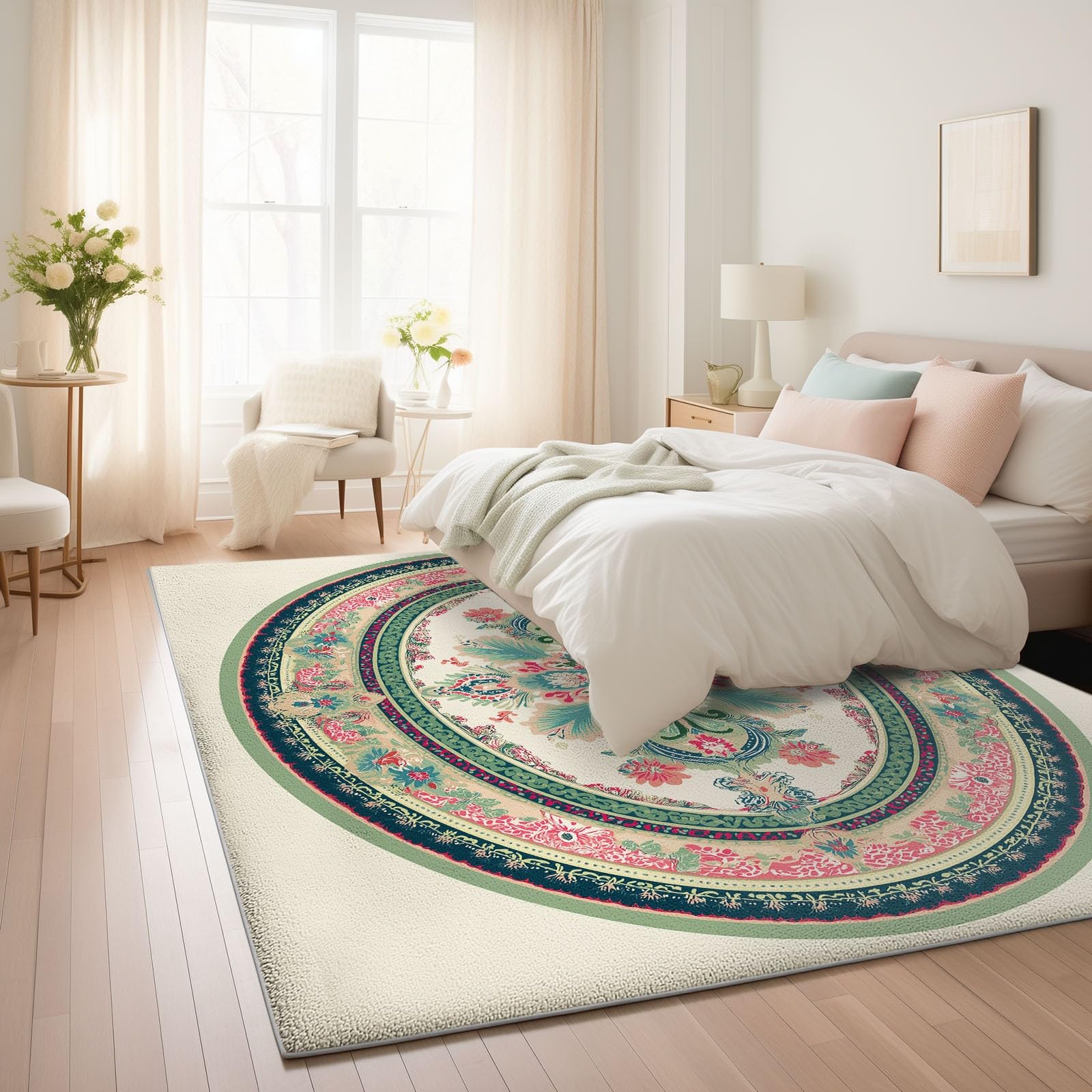 Generico Area Tappeto Soggiorno, Retrò Forma Ovale Motivo Paisley Tappeti Lavabile in Lavatrice Morbido Pile Sala Bambino Cameretta da letto Home Decor Tappeto antiscivolo 100 x 150 cm, Crema