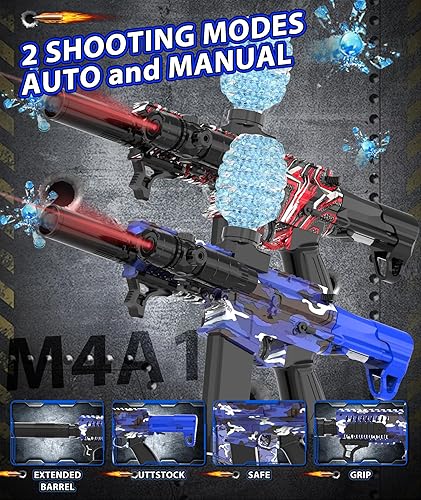 Miniatura 7 de Paquete de 2 lanzadores eléctricos de bolas de gel, lanzador automático de bolas de salpicaduras de alta velocidad con más de 80000 y gafas,