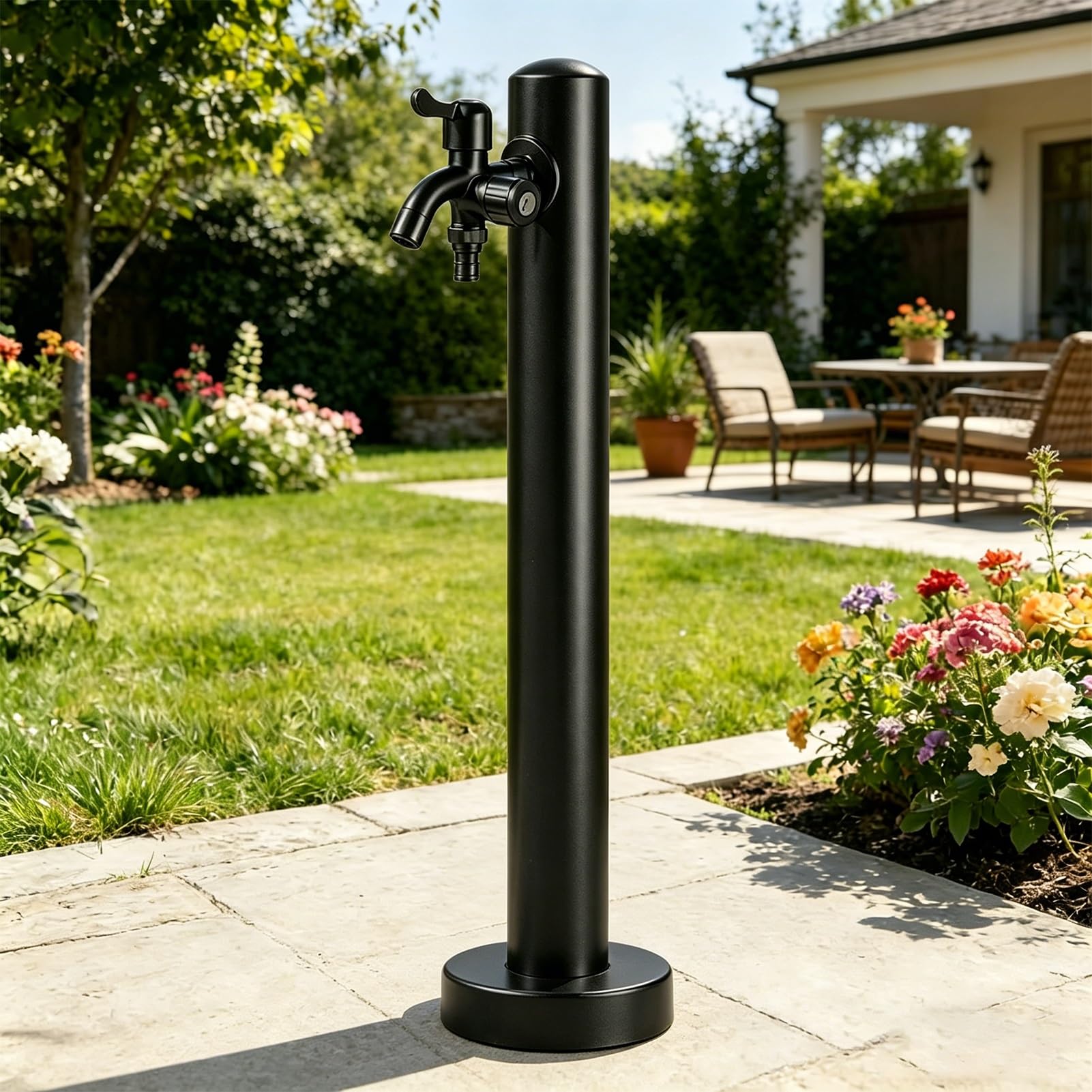 Lonmrrton B Outdoor Water Spigot Garden Water Column Matte Lack Vertical Courtyard Faucet Post, Floor Mount Yard Water Hydrant Stand For Ackyard, Farm, Lawn(,Height: 95Cm/37.4In)