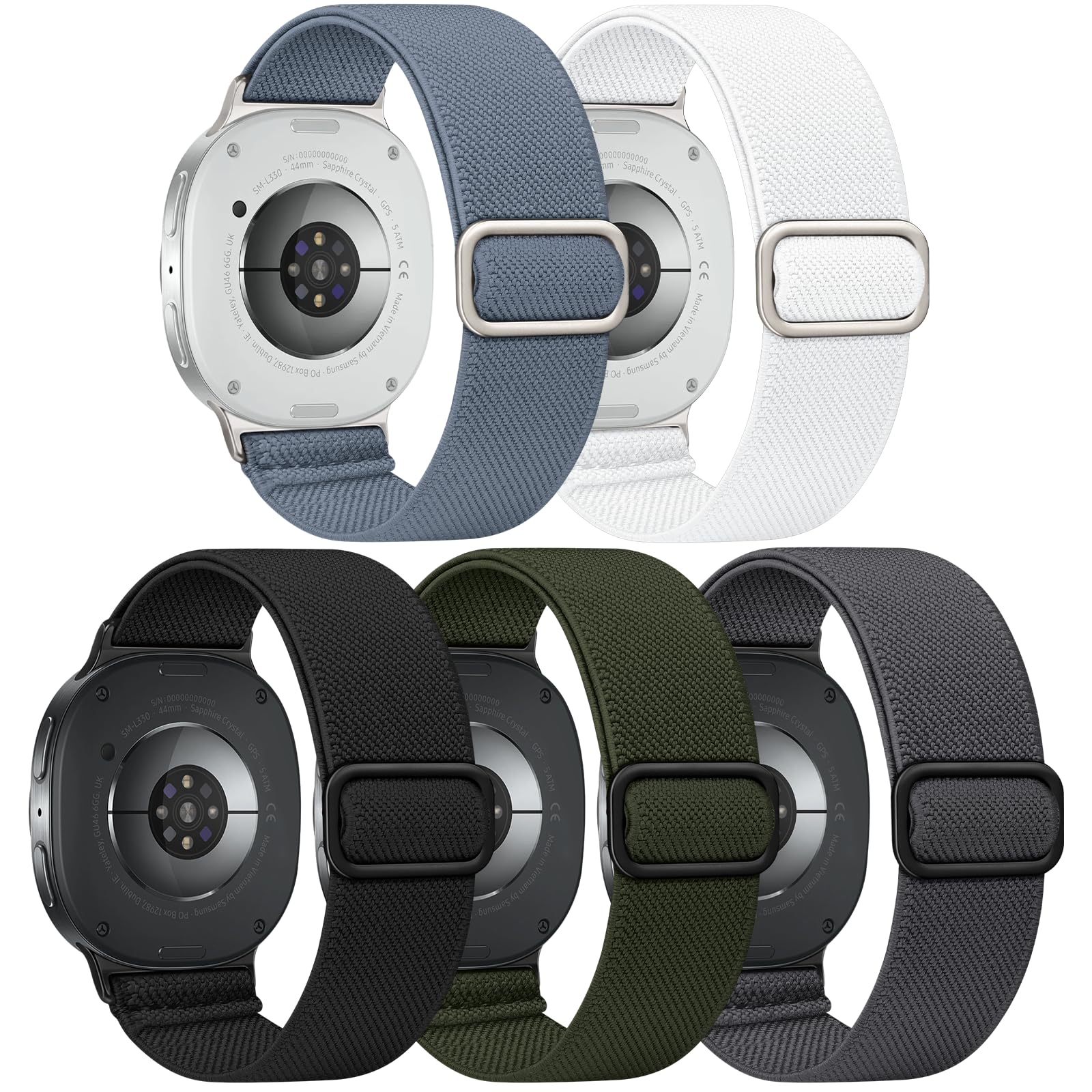 Acextro Paquete de 5 correas elásticas compatibles con Samsung Galaxy Watch 8 7 6 5 4 FE Band 40mm 44mm 45mm/Galaxy Watch 8 Classic 6 4 42mm 46mm 43mm 47mm/Active 2, 20mm correa deportiva de nailon