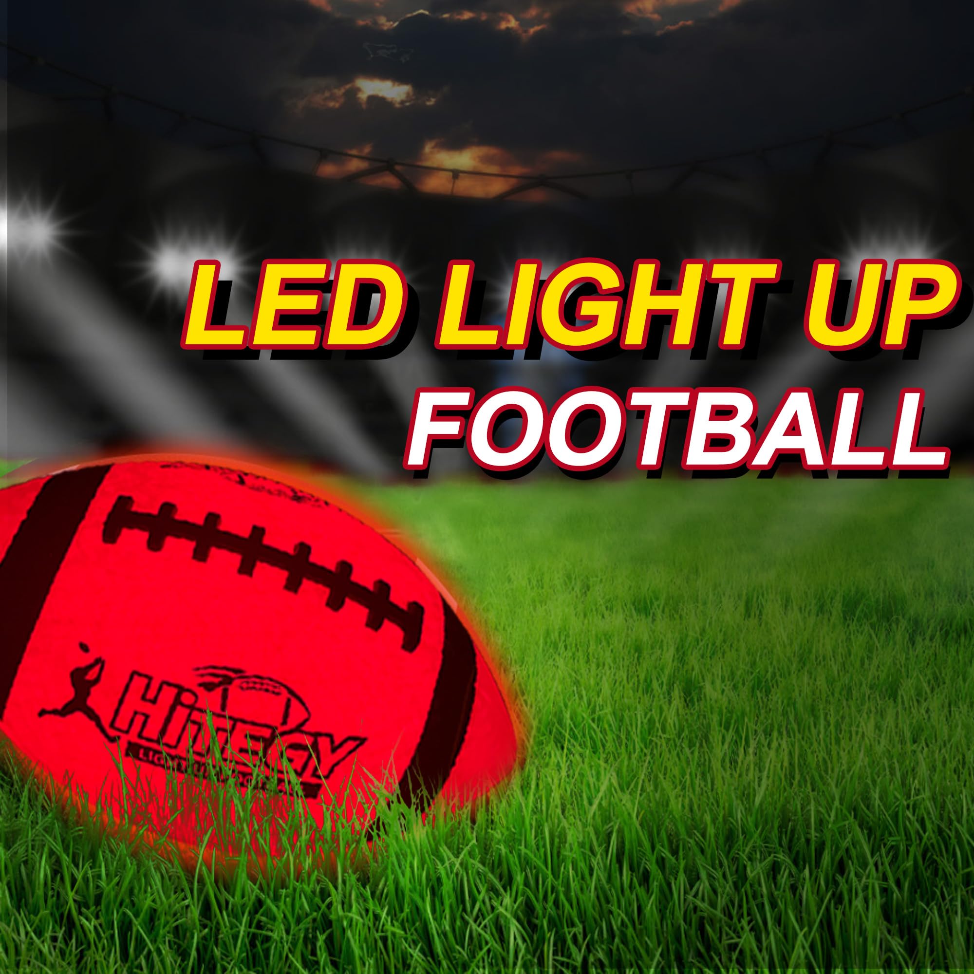 HITEGY Rechargeable Glow in The Dark Football - USB Charging, Official Size 6, Light Up with Every Catch and Throw, Includes Pump, Ball Bag & Charging Cable - Rechargeable Light Up Football - Orange