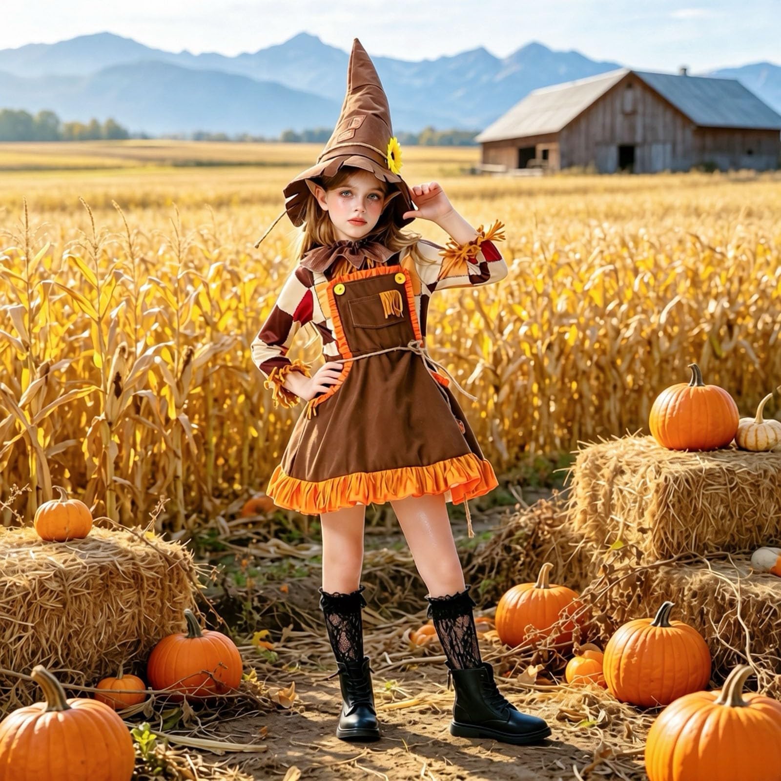 Genérico Disfraz Bruja NiñA 3-4 AñOs,Disfraz De Calabaza De Halloween Para NiñA Vestido De Granja Atuendo Para Fiestas Y Cosplay