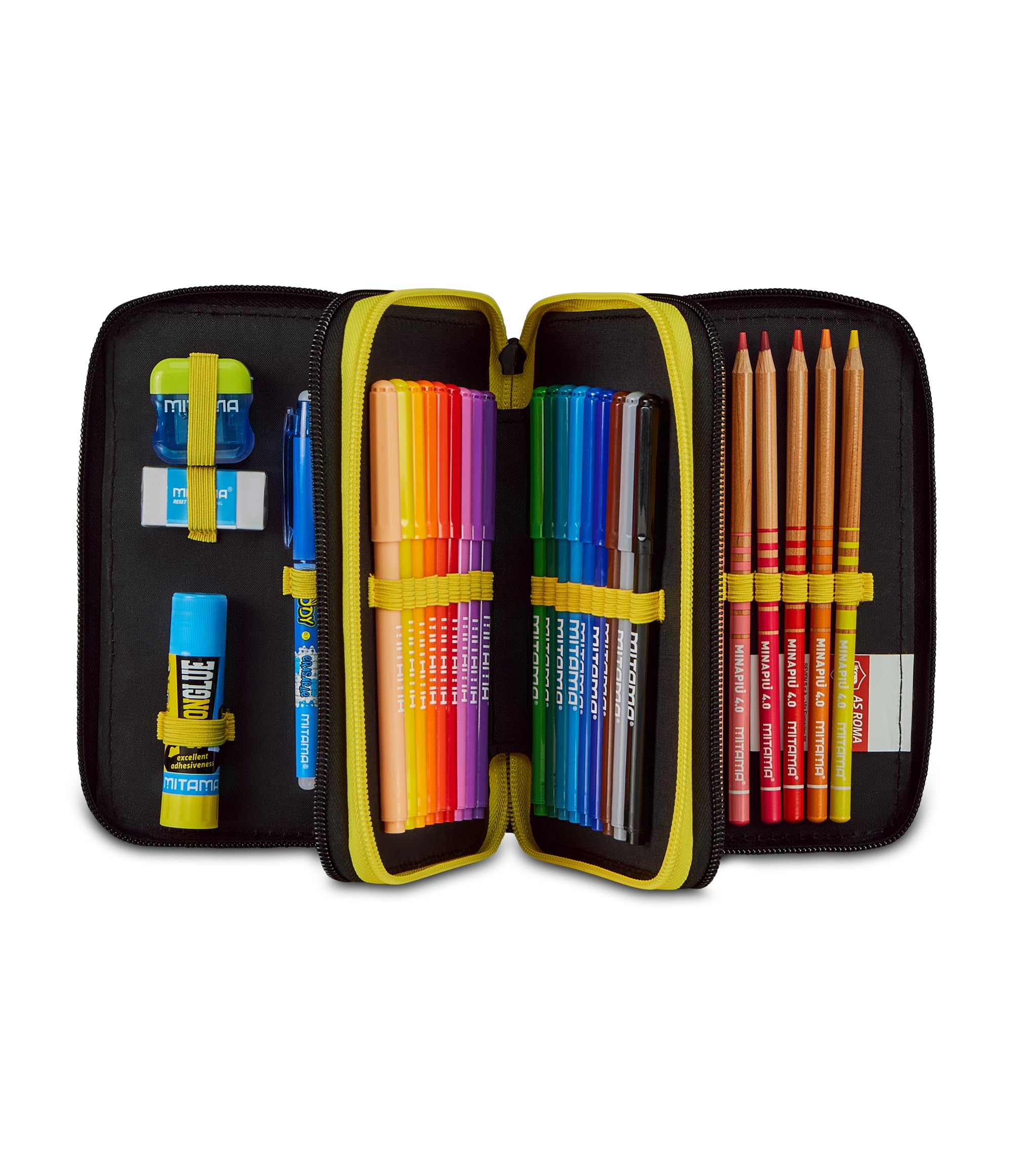 Seven Astuccio Scuola 3 Zip Roma, Rosso, Triplo Scomparto, 45 pezzi, Set cancelleria incluso, Accessori Zaino, Scuola elementare, Bambini e ragazzi, Calcio, Prodotto ufficiale