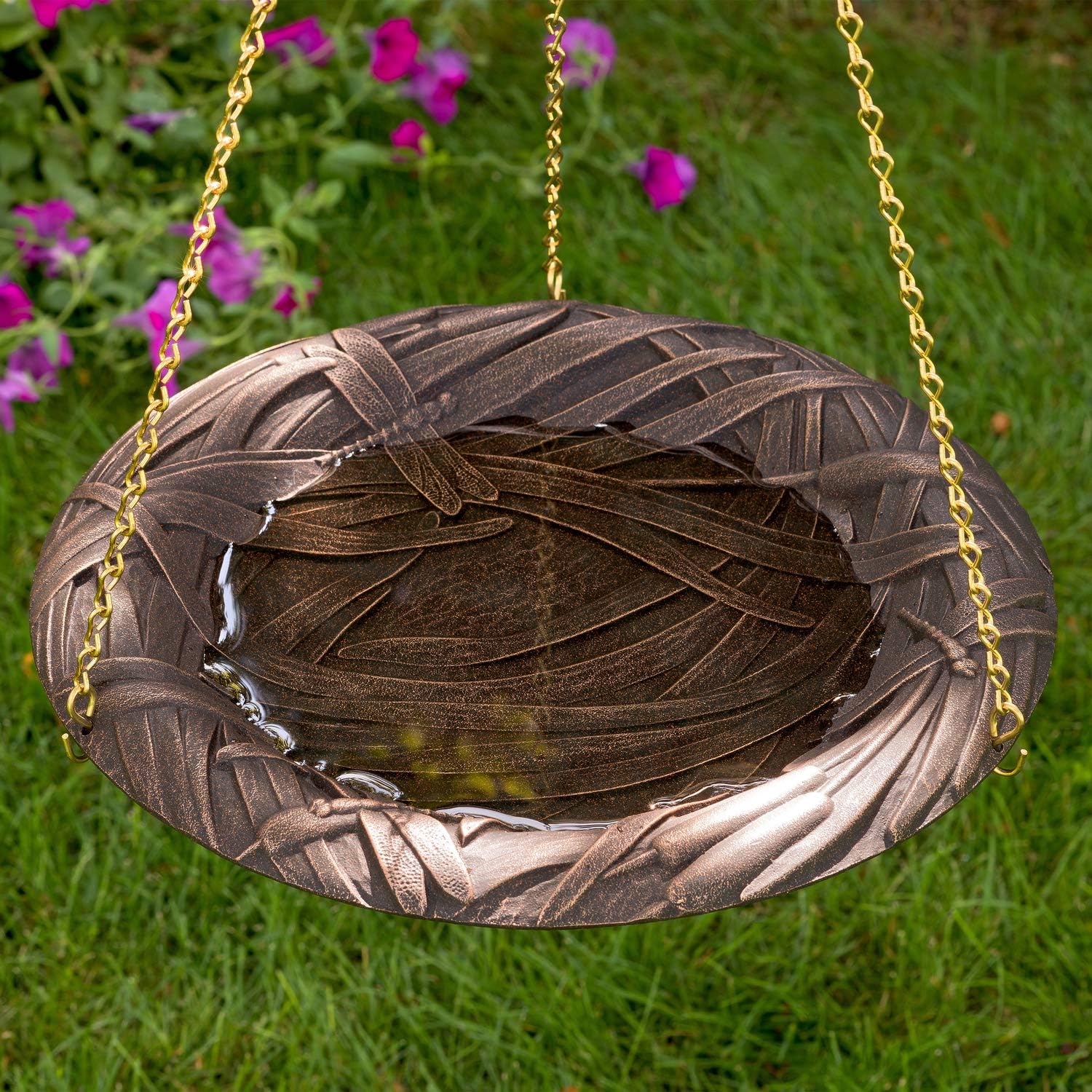 Whitehall Products Dragonfly Hanging Birdbath, Oil Rub Bronze